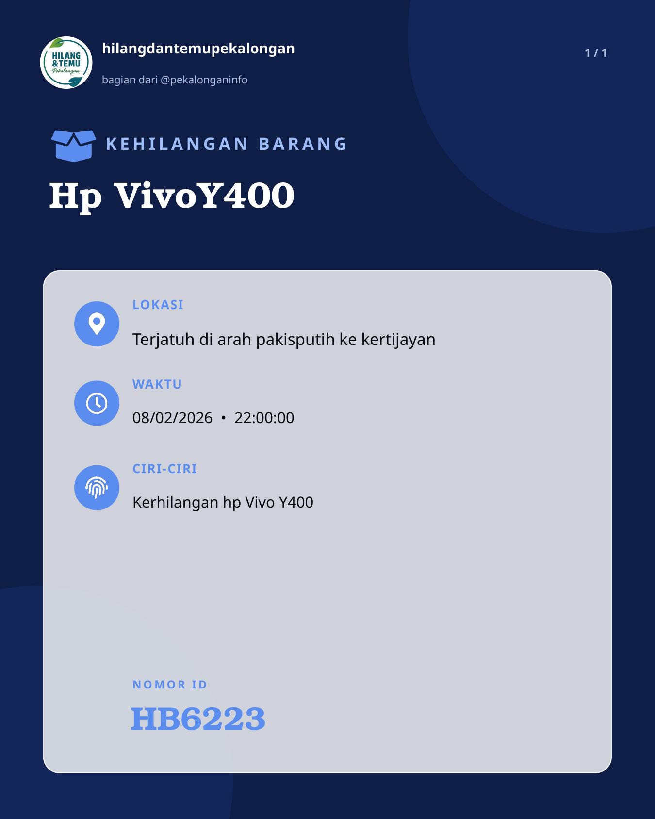 Slide laporan Hp VivoY400 (HB6223)