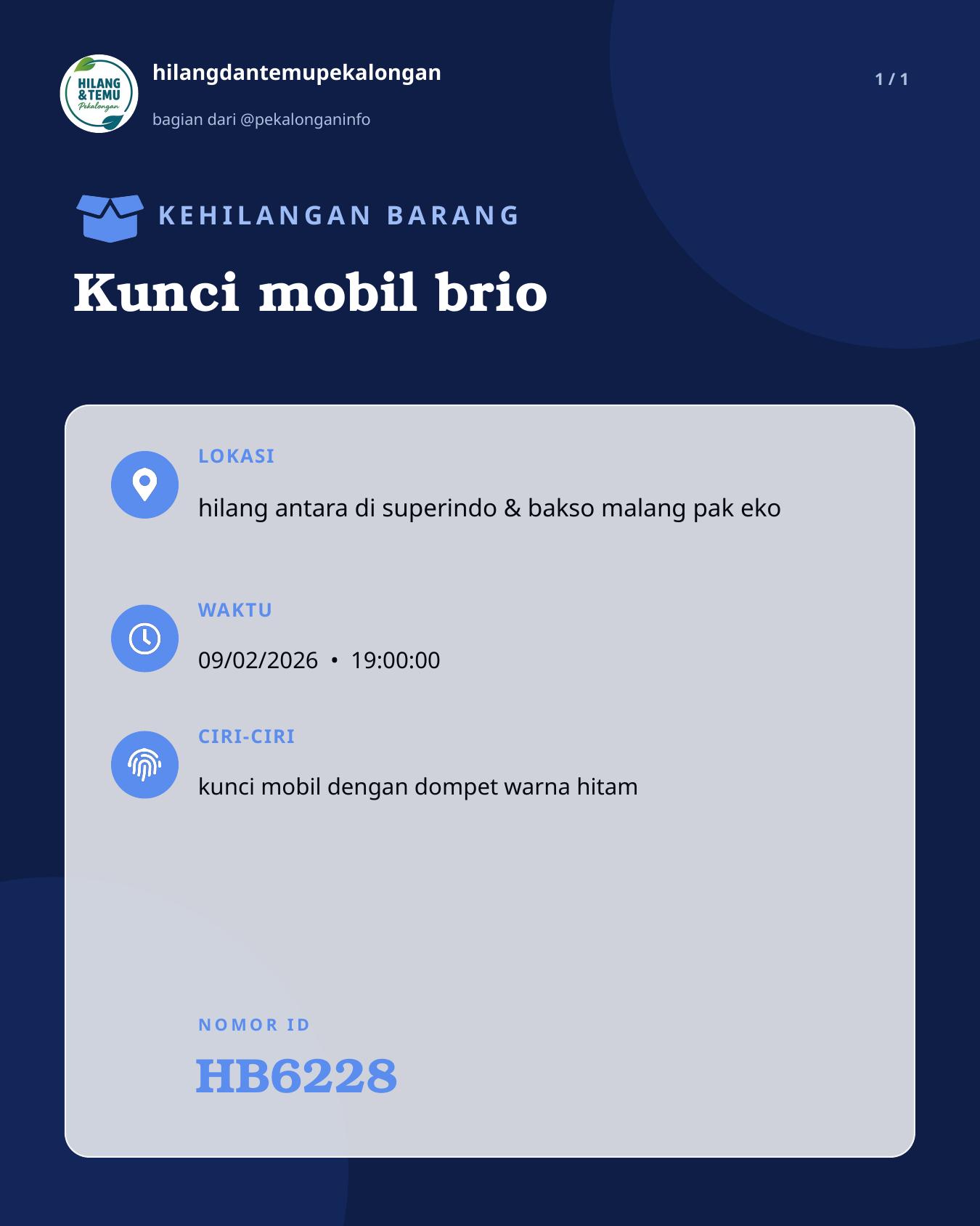 Slide laporan Kunci mobil brio (HB6228)