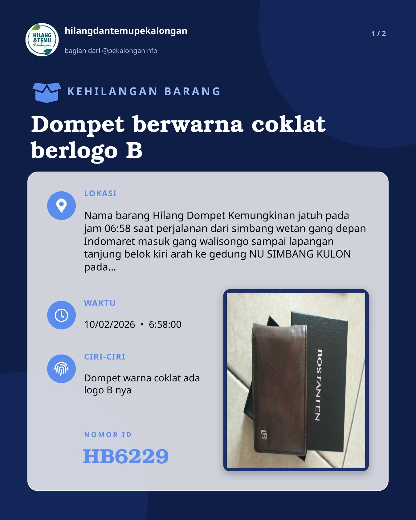 Slide 1 laporan Dompet berwarna coklat berlogo B