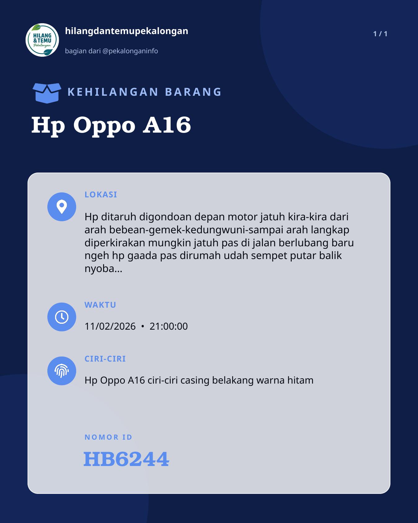 Slide laporan Hp Oppo A16 (HB6244)