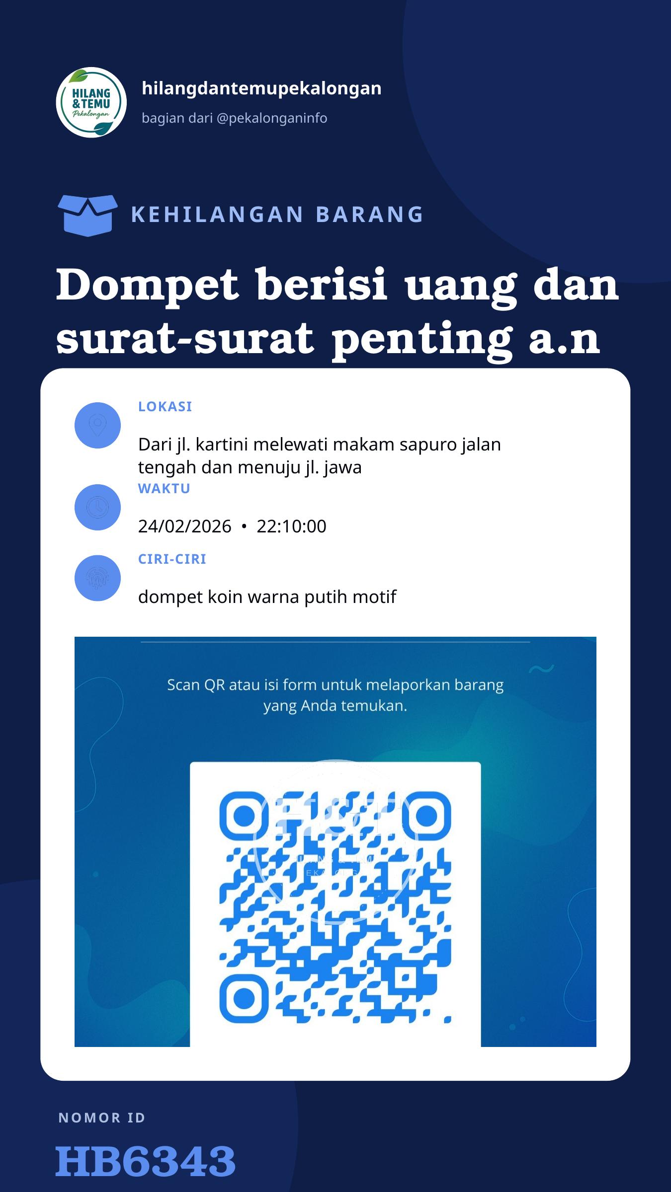 Story 9:16 laporan Dompet berisi uang dan surat-surat penting a.n Zulfa Rosida