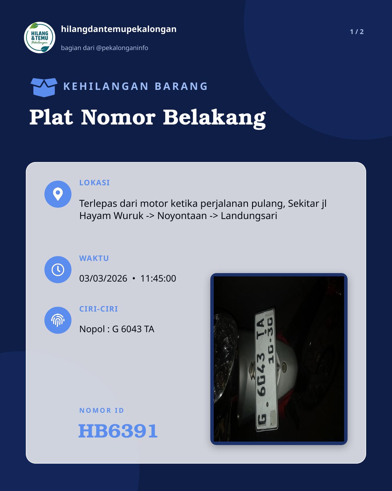 Slide 1 laporan Plat Nomor Belakang
