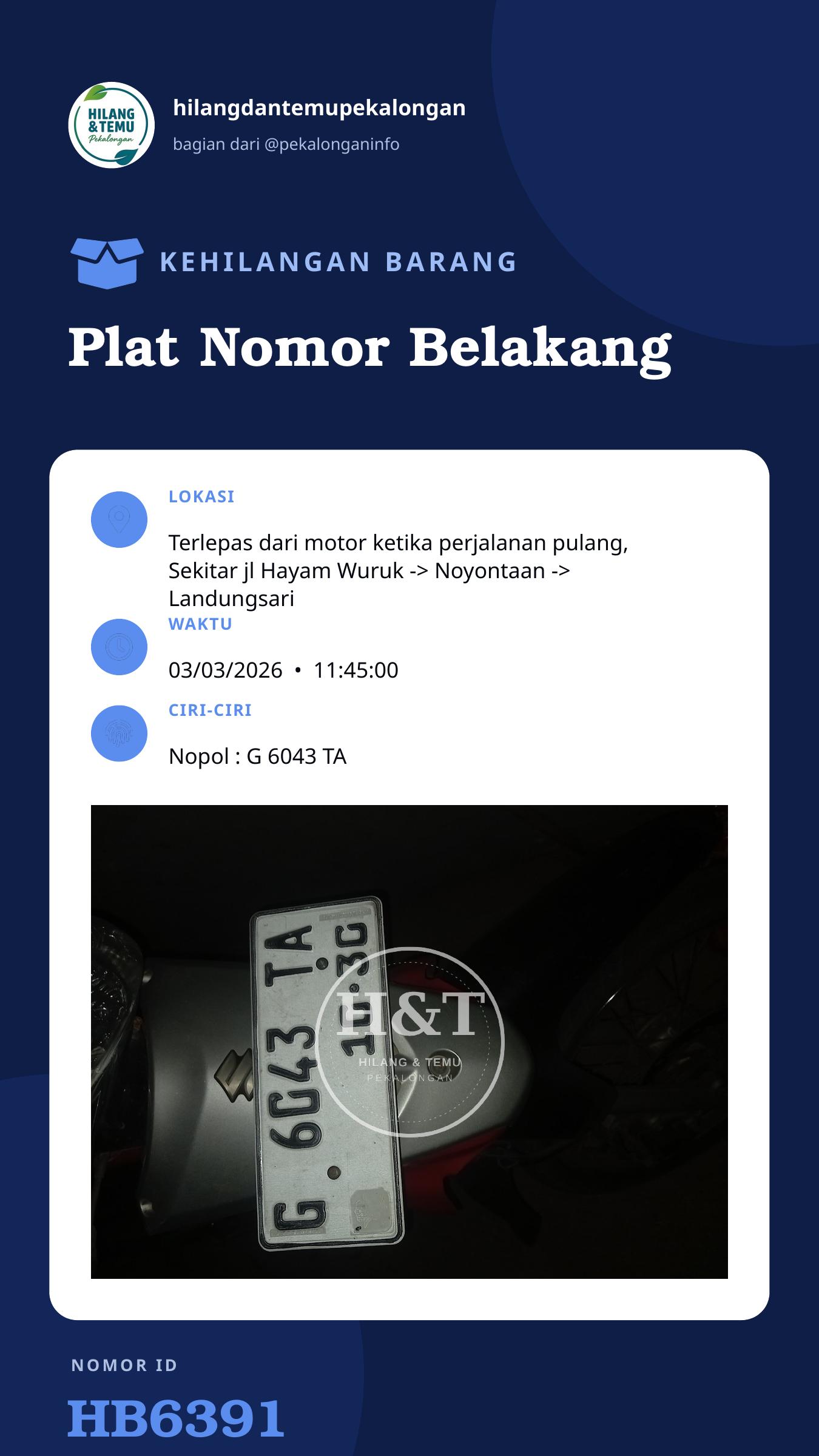 Story 9:16 laporan Plat Nomor Belakang