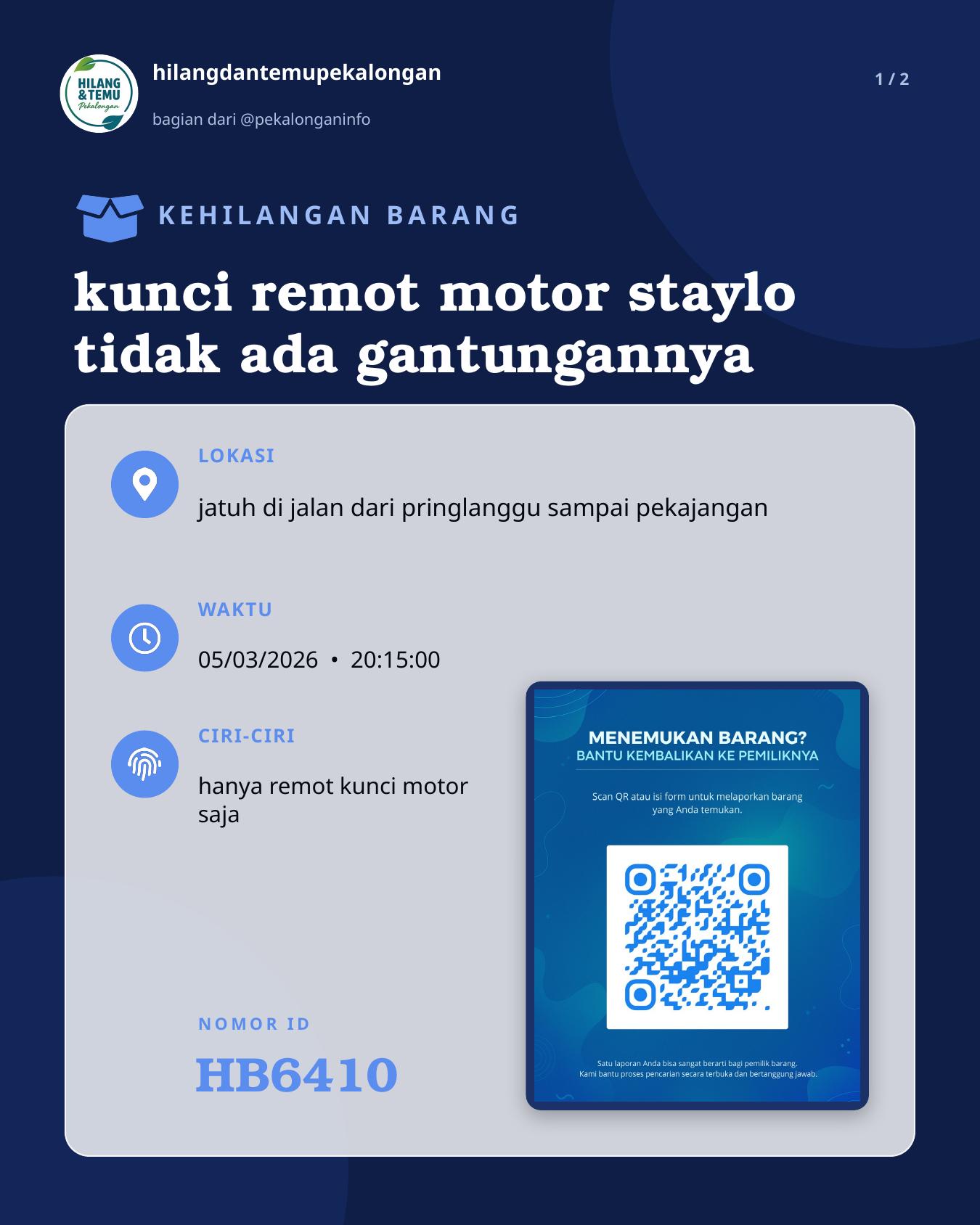 Slide 1 laporan kunci remot motor staylo tidak ada gantungannya