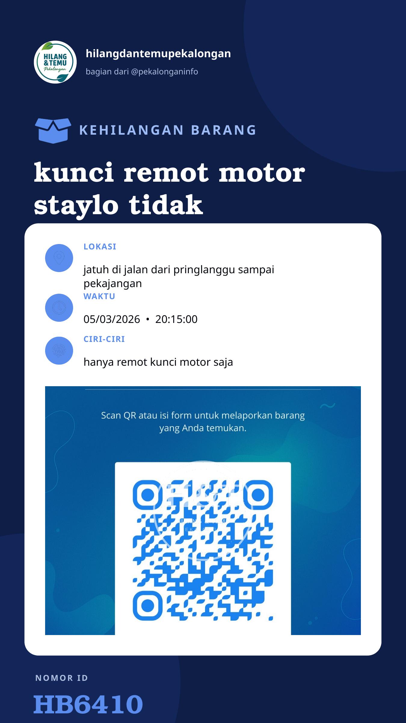 Story 9:16 laporan kunci remot motor staylo tidak ada gantungannya