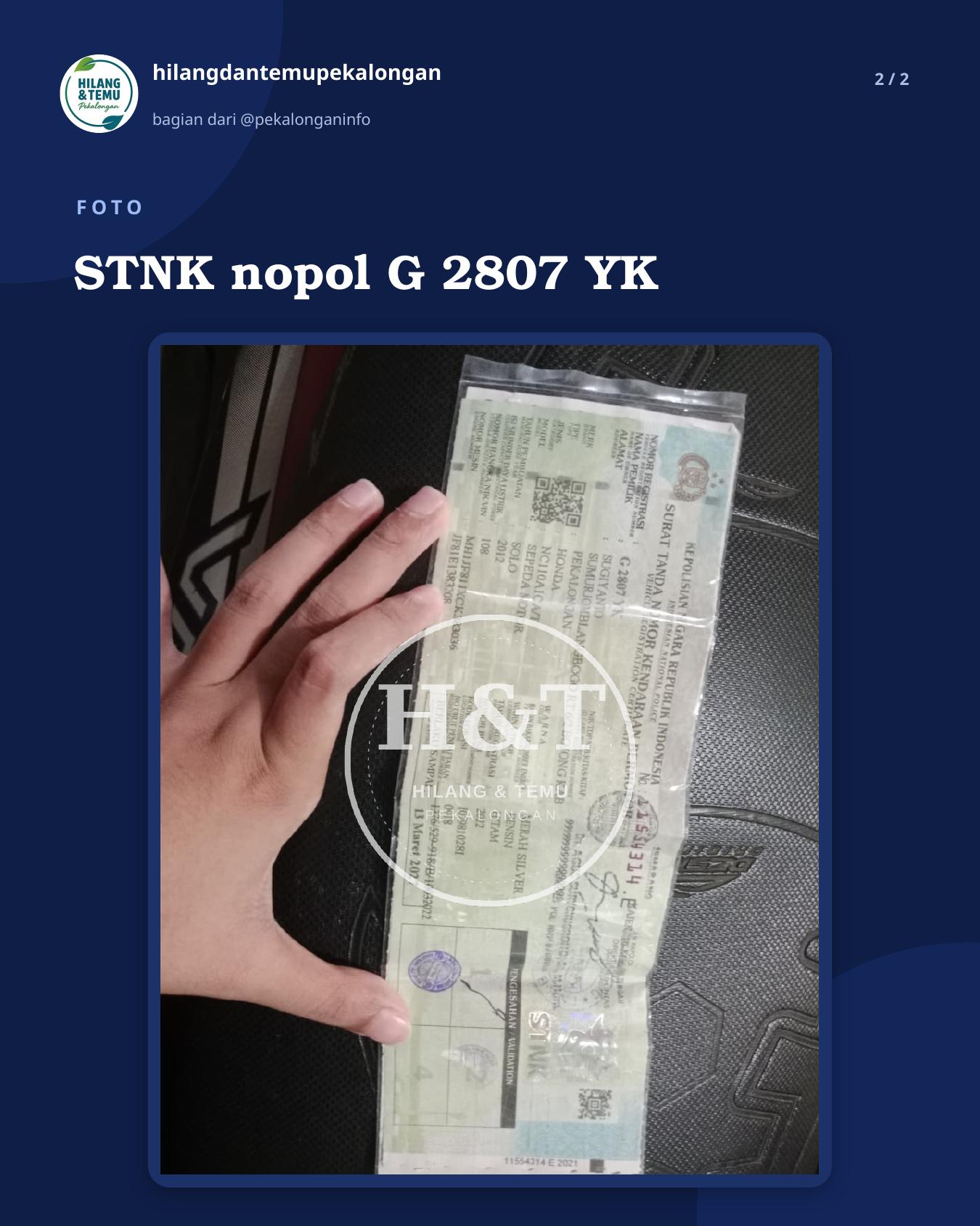 Slide 2 laporan STNK nopol G 2807 YK