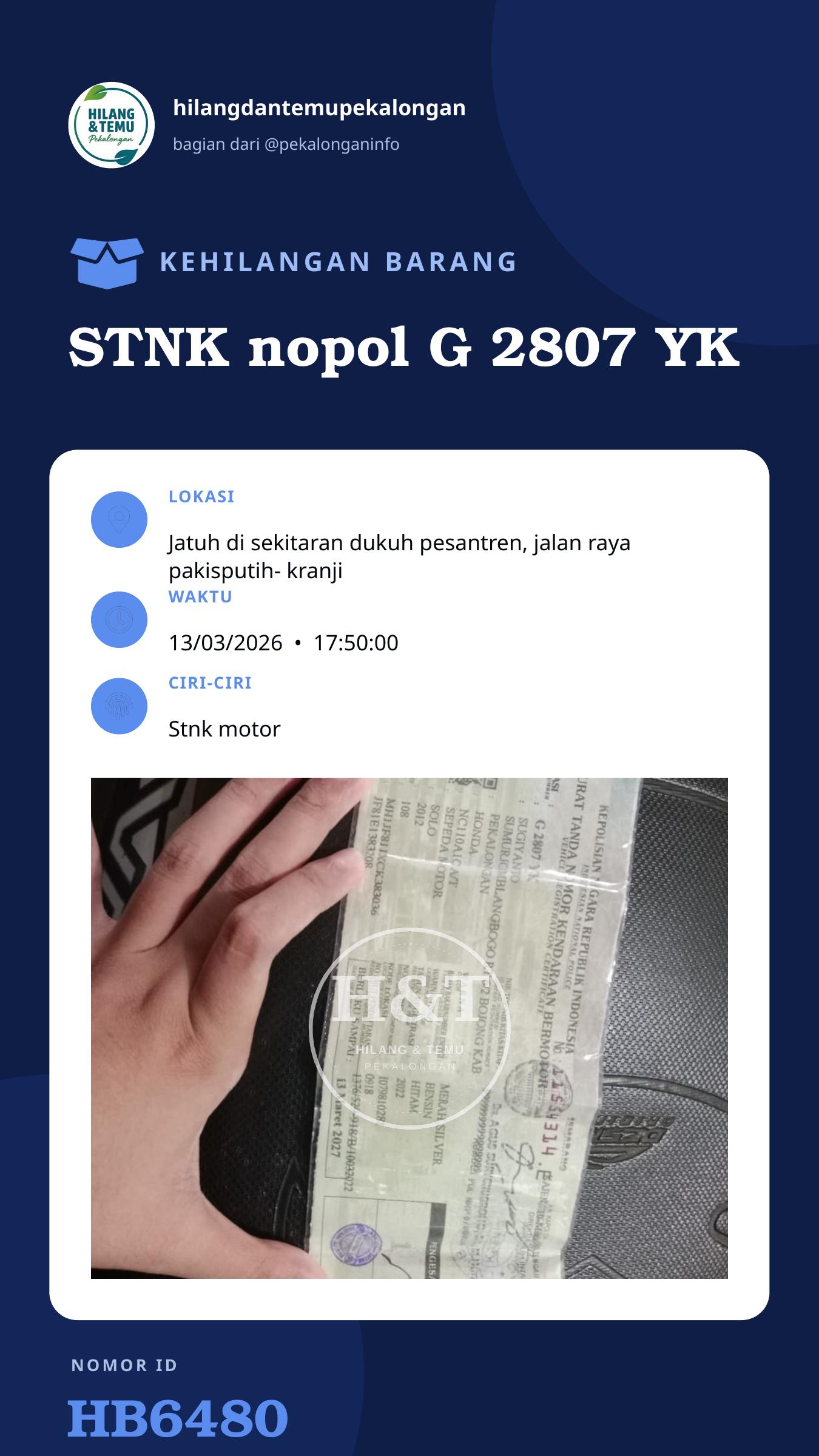 Story 9:16 laporan STNK nopol G 2807 YK