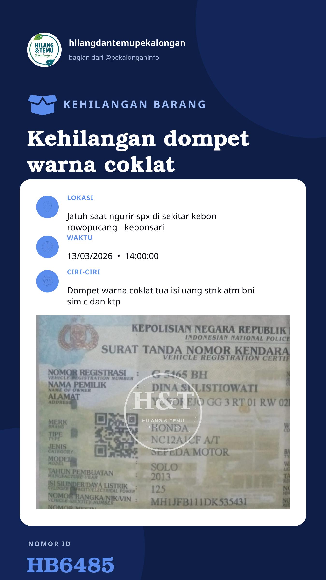 Story 9:16 laporan Kehilangan dompet warna coklat tua