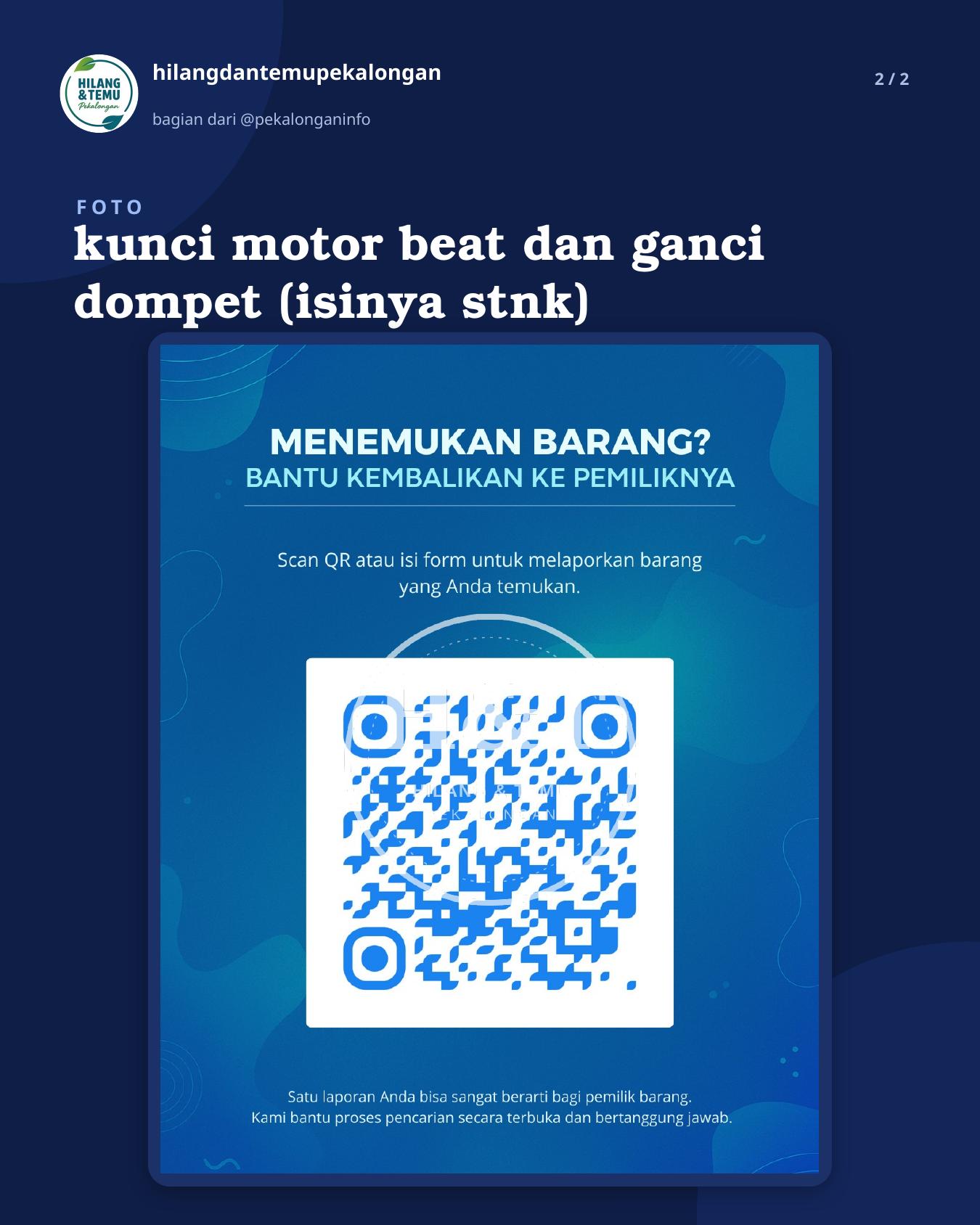 Slide 2 laporan kunci motor beat dan ganci dompet (isinya stnk)