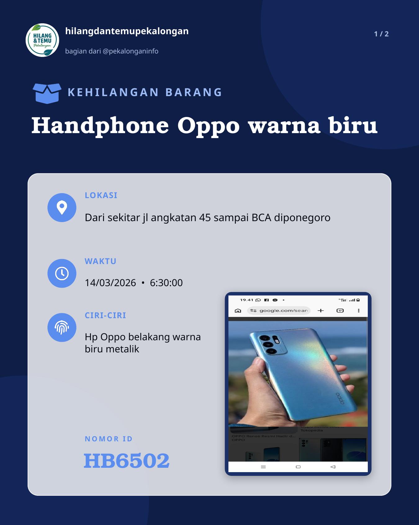 Slide 1 laporan Handphone Oppo warna biru