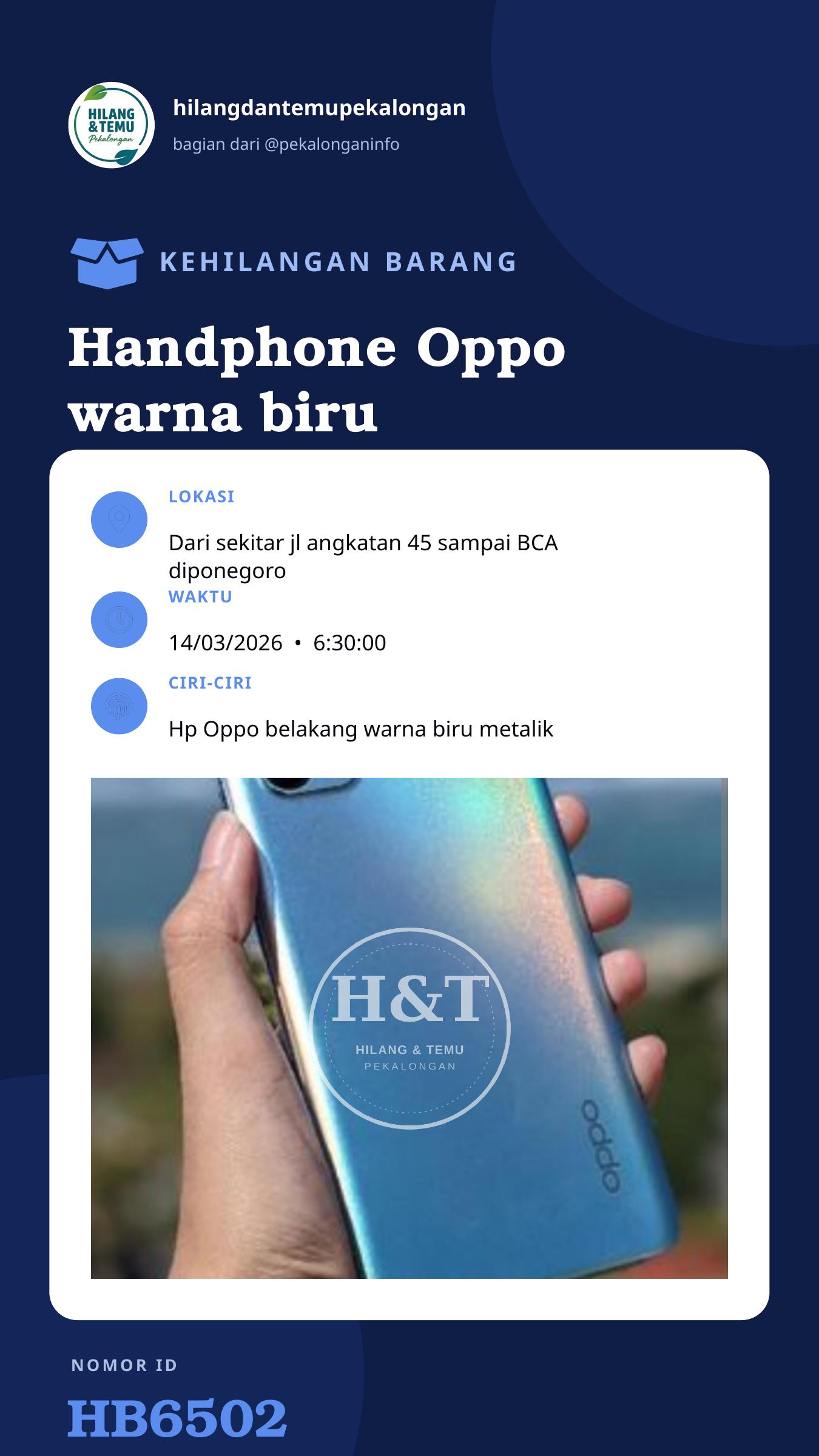 Story 9:16 laporan Handphone Oppo warna biru