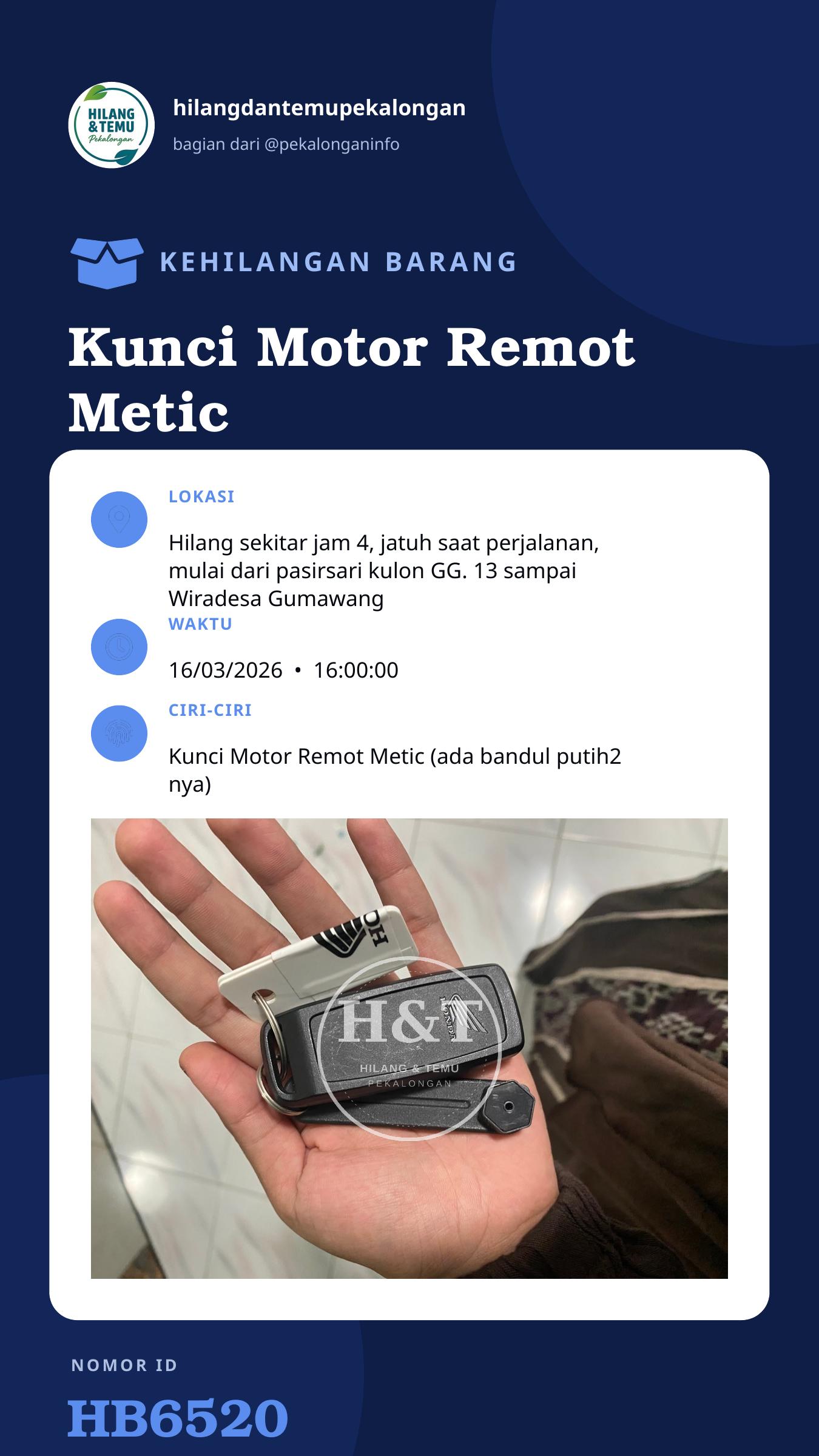 Story 9:16 laporan Kunci Motor Remot Metic
