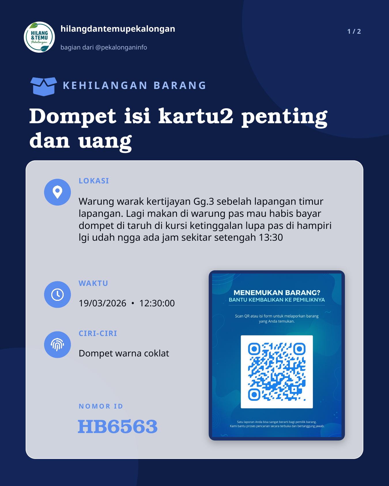 Slide 1 laporan Dompet isi kartu2 penting dan uang