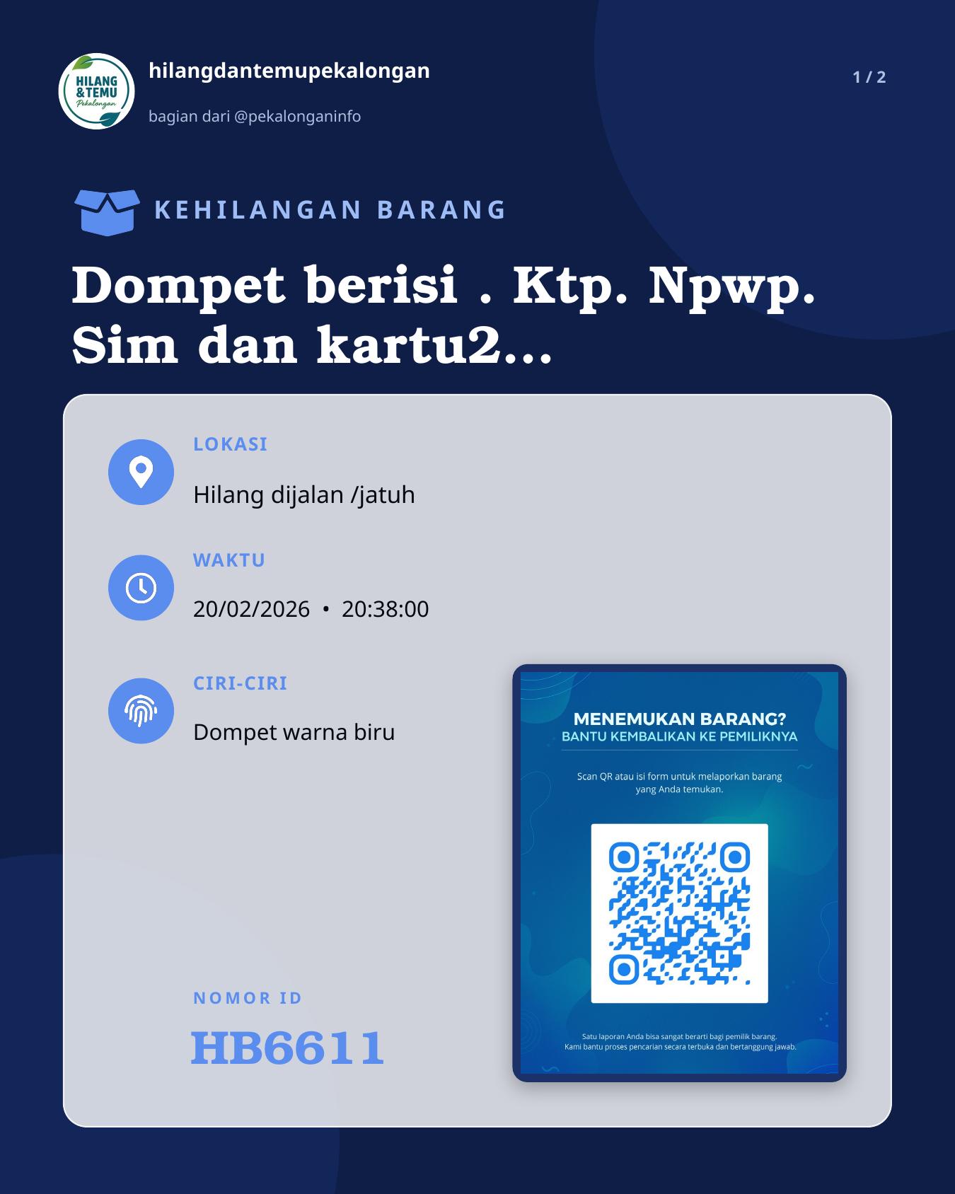 Slide 1 laporan Dompet berisi . Ktp. Npwp. Sim dan kartu2 lainnya