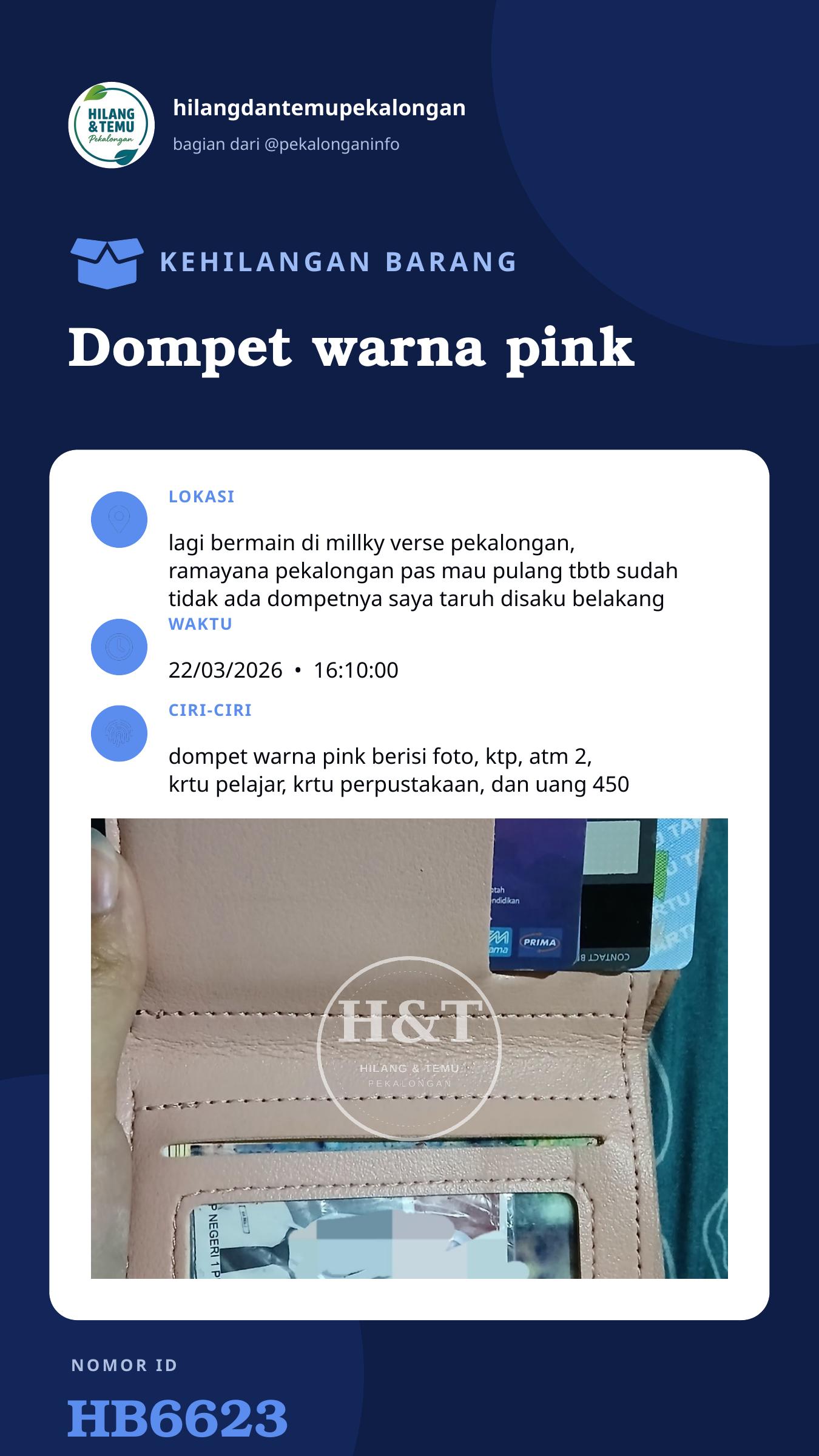 Story 9:16 laporan Dompet warna pink