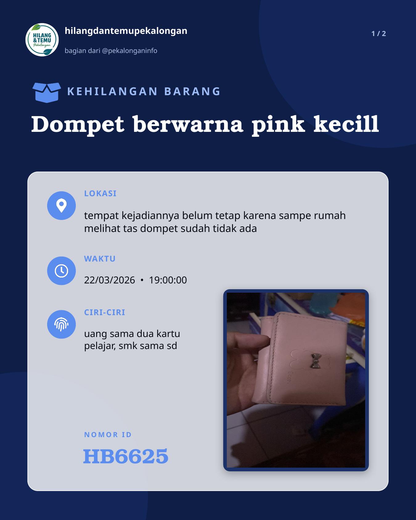 Slide 1 laporan Dompet berwarna pink kecill