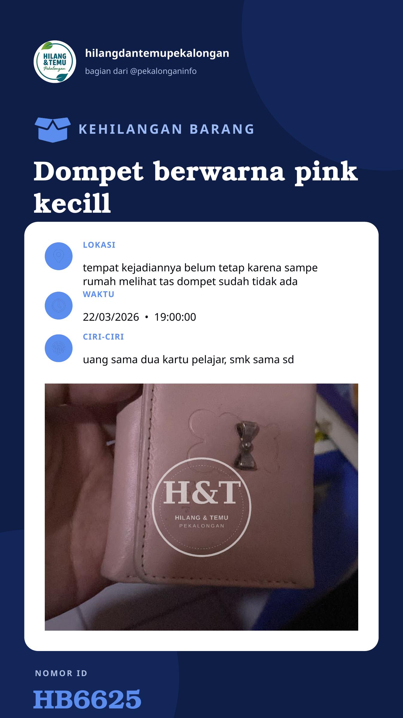 Story 9:16 laporan Dompet berwarna pink kecill