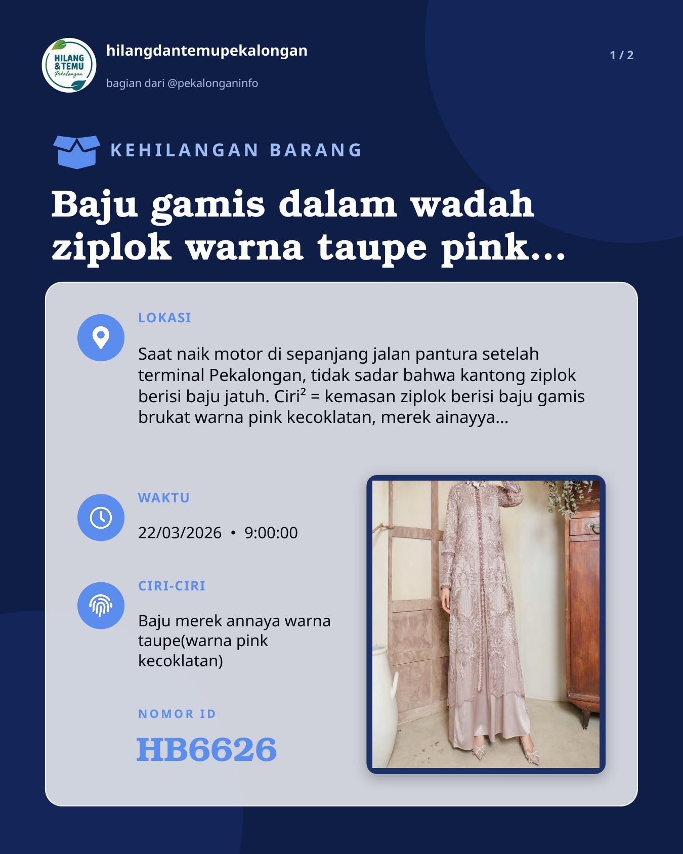 Slide 1 laporan Baju gamis dalam wadah ziplok warna taupe pink kecoklatan. Merek merek anaya