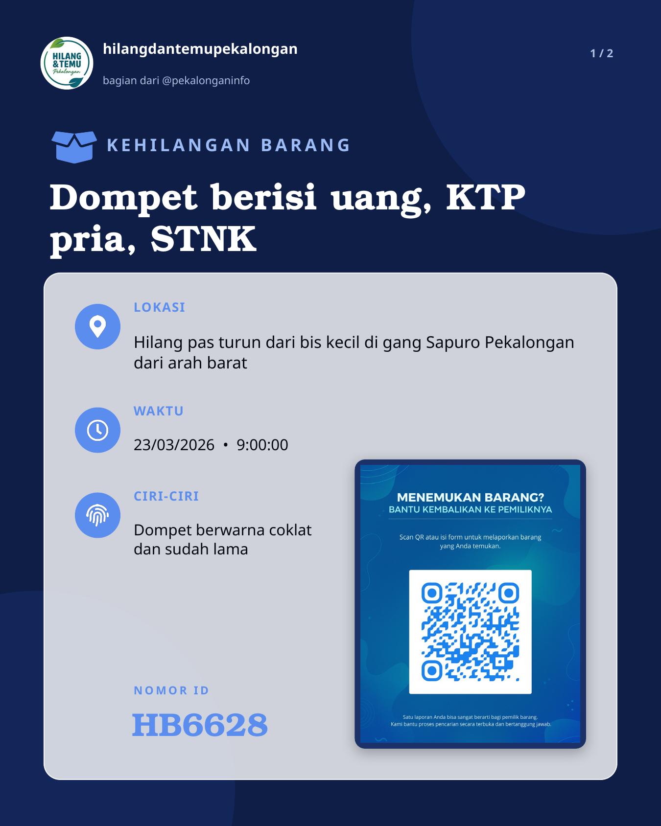 Slide 1 laporan Dompet berisi uang, KTP pria, STNK