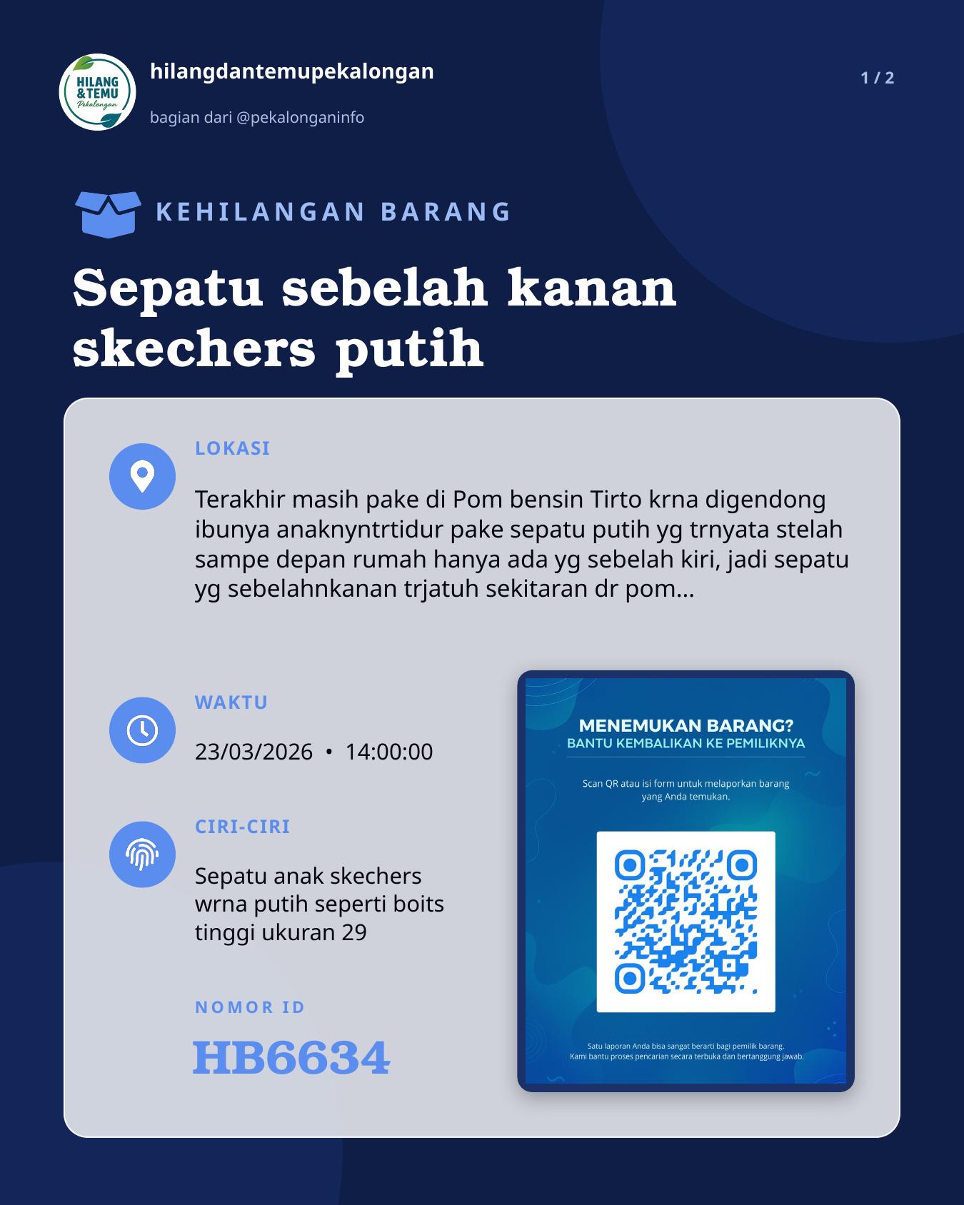 Slide 1 laporan Sepatu sebelah kanan skechers putih