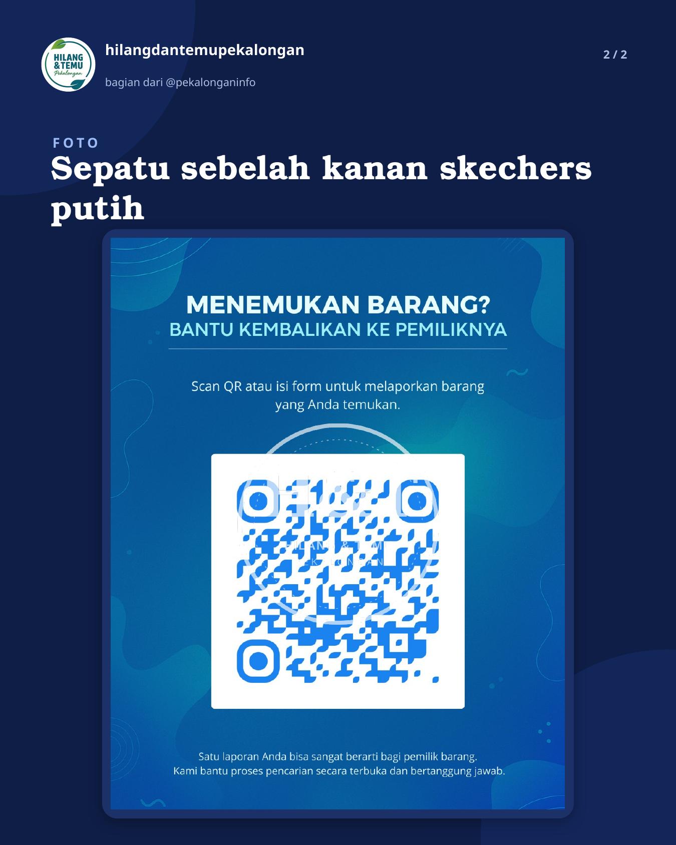 Slide 2 laporan Sepatu sebelah kanan skechers putih