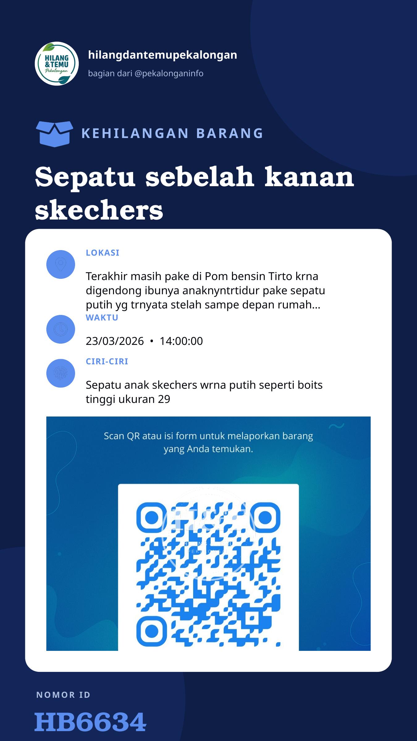 Story 9:16 laporan Sepatu sebelah kanan skechers putih