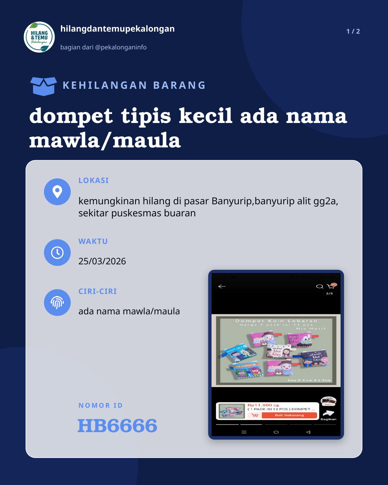 Slide 1 laporan dompet tipis kecil ada nama mawla/maula