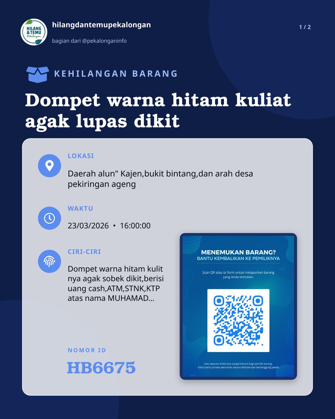 Slide 1 laporan Dompet warna hitam kuliat agak lupas dikit