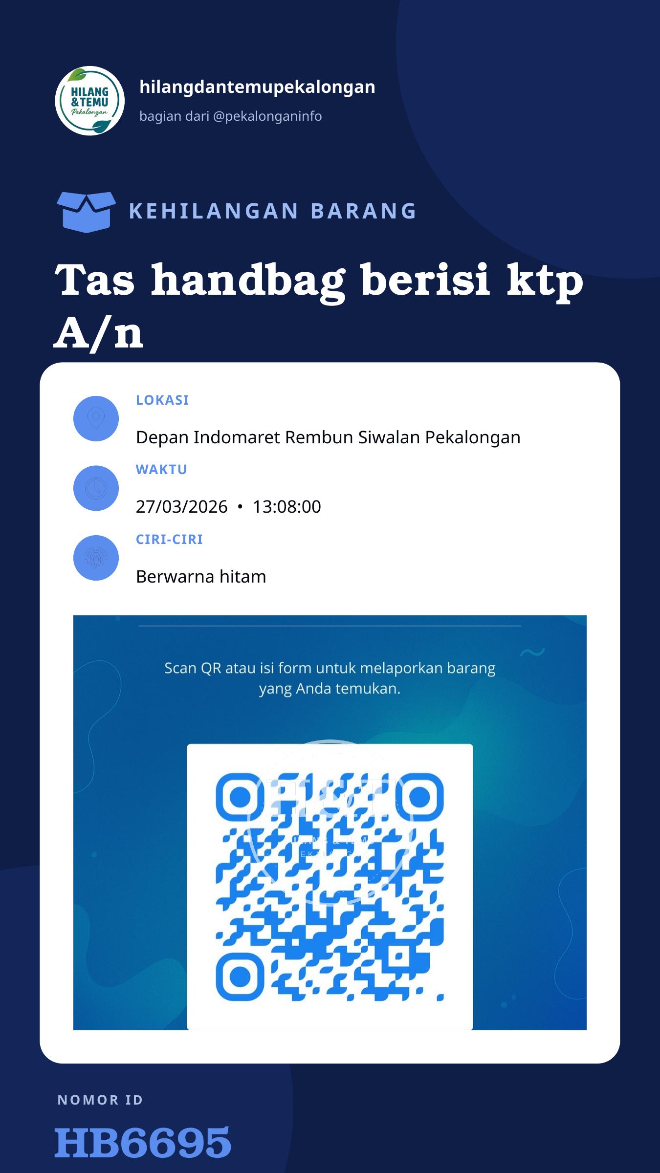 Story 9:16 laporan Tas handbag berisi ktp A/n Muhammad Nur Ilman,ATM BCA,BRI,STNK,uang cash,charger Iphone