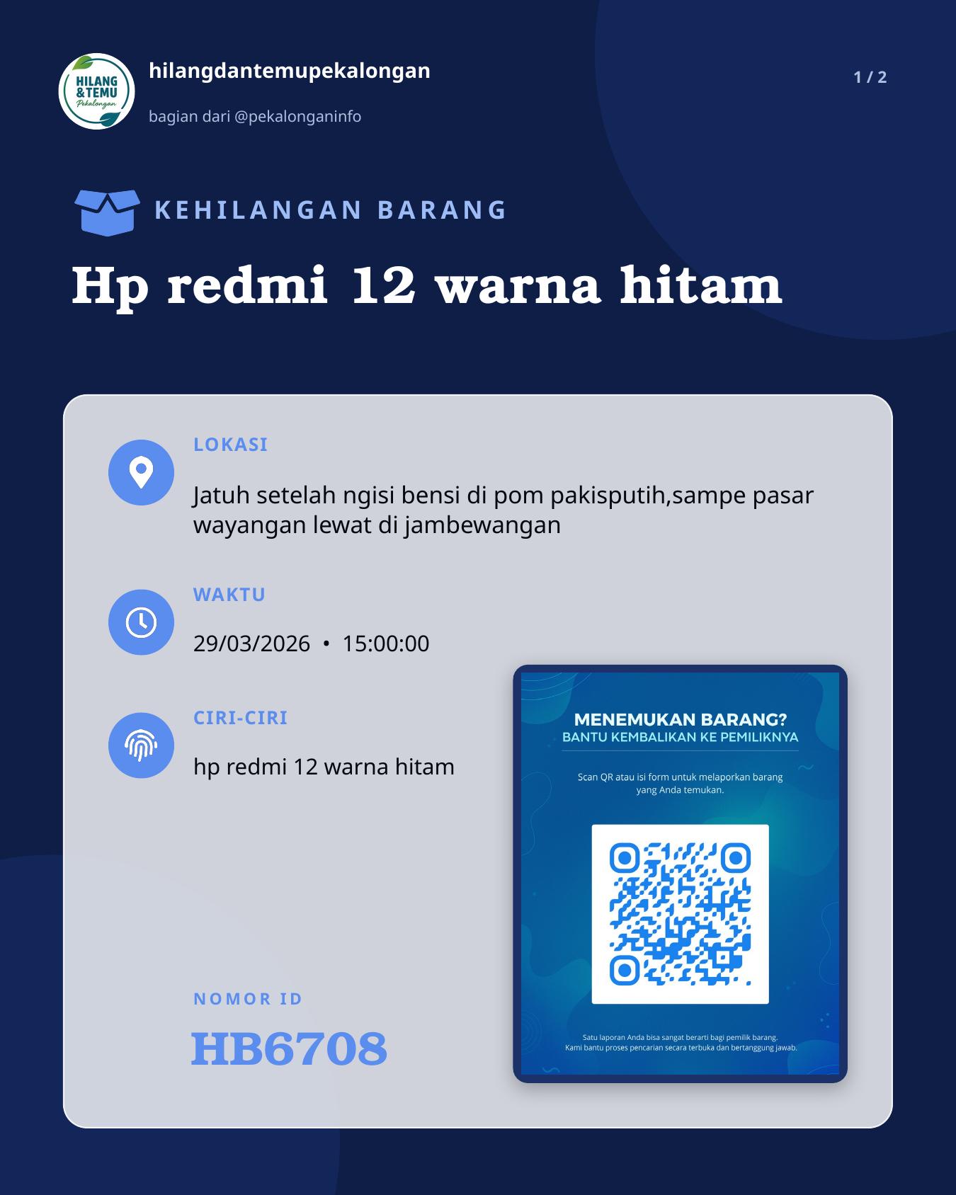 Slide 1 laporan Hp redmi 12 warna hitam