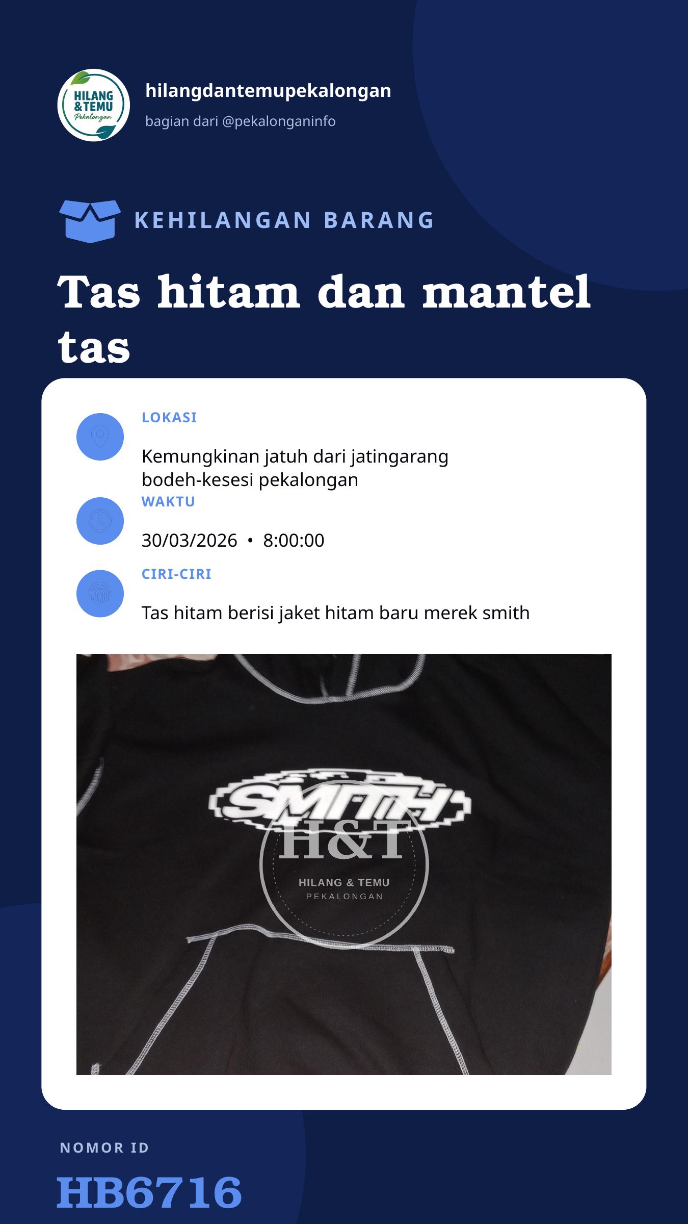 Story 9:16 laporan Tas hitam dan mantel tas kuning