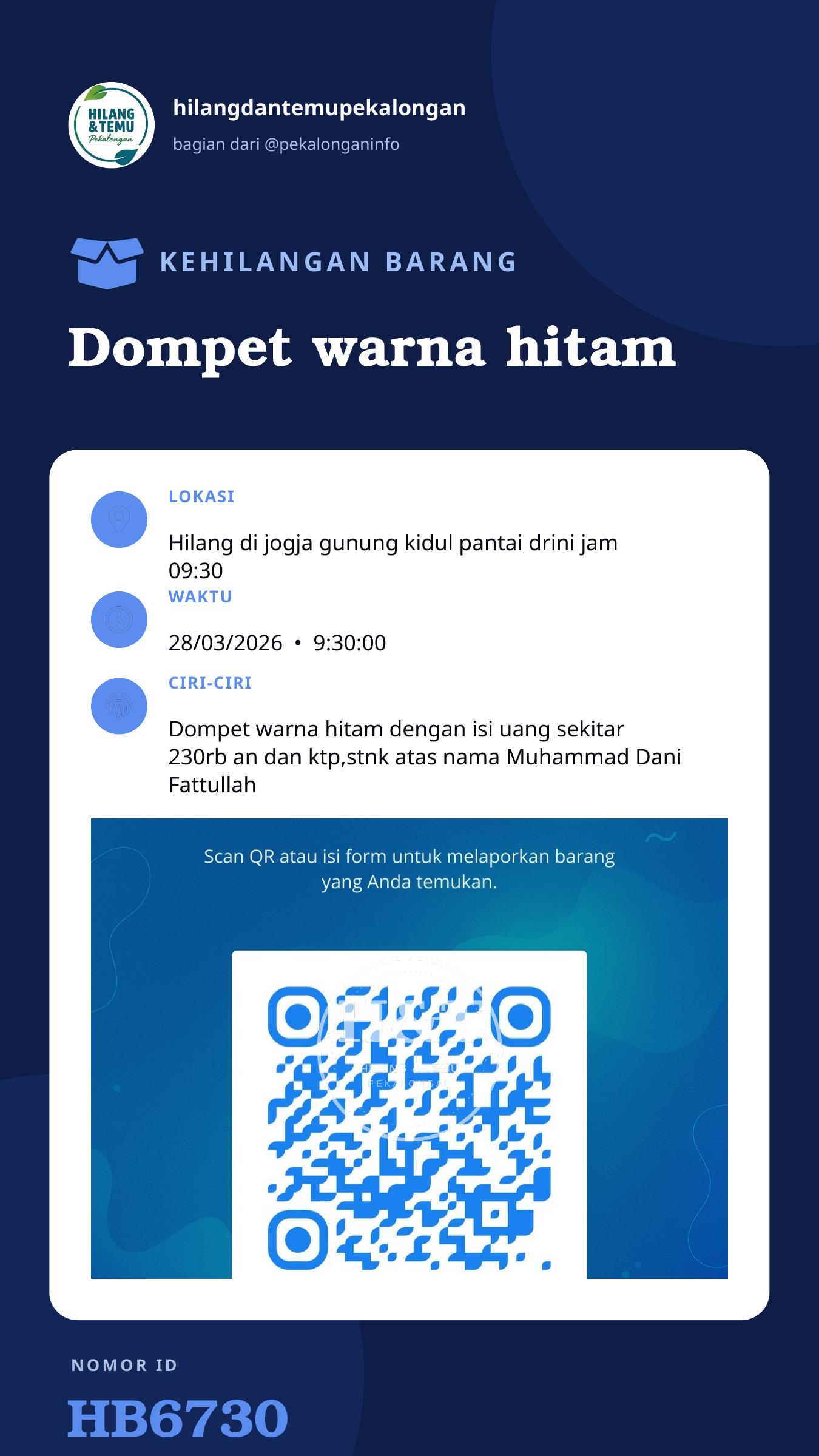 Story 9:16 laporan Dompet warna hitam