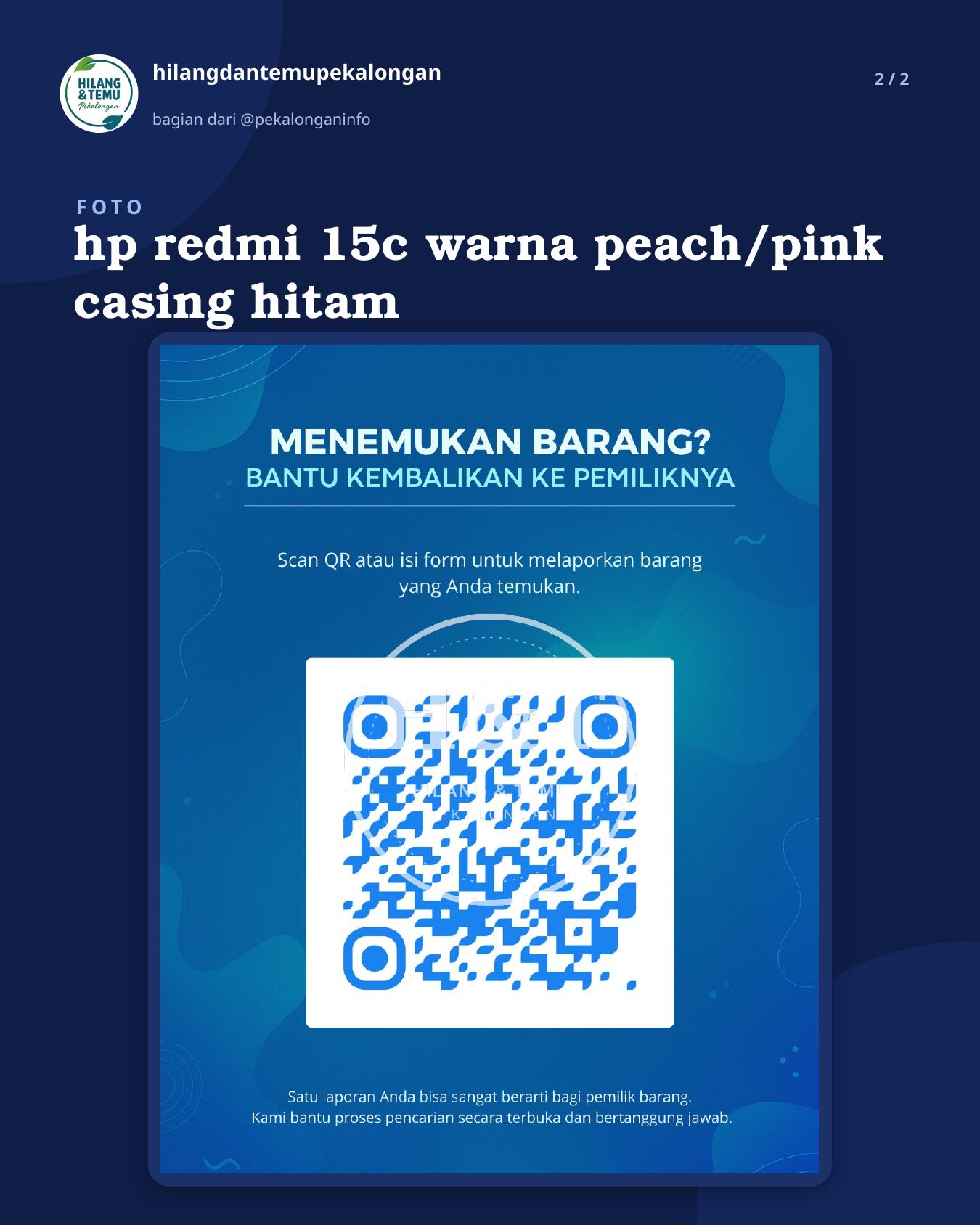Slide 2 laporan hp redmi 15c warna peach/pink casing hitam