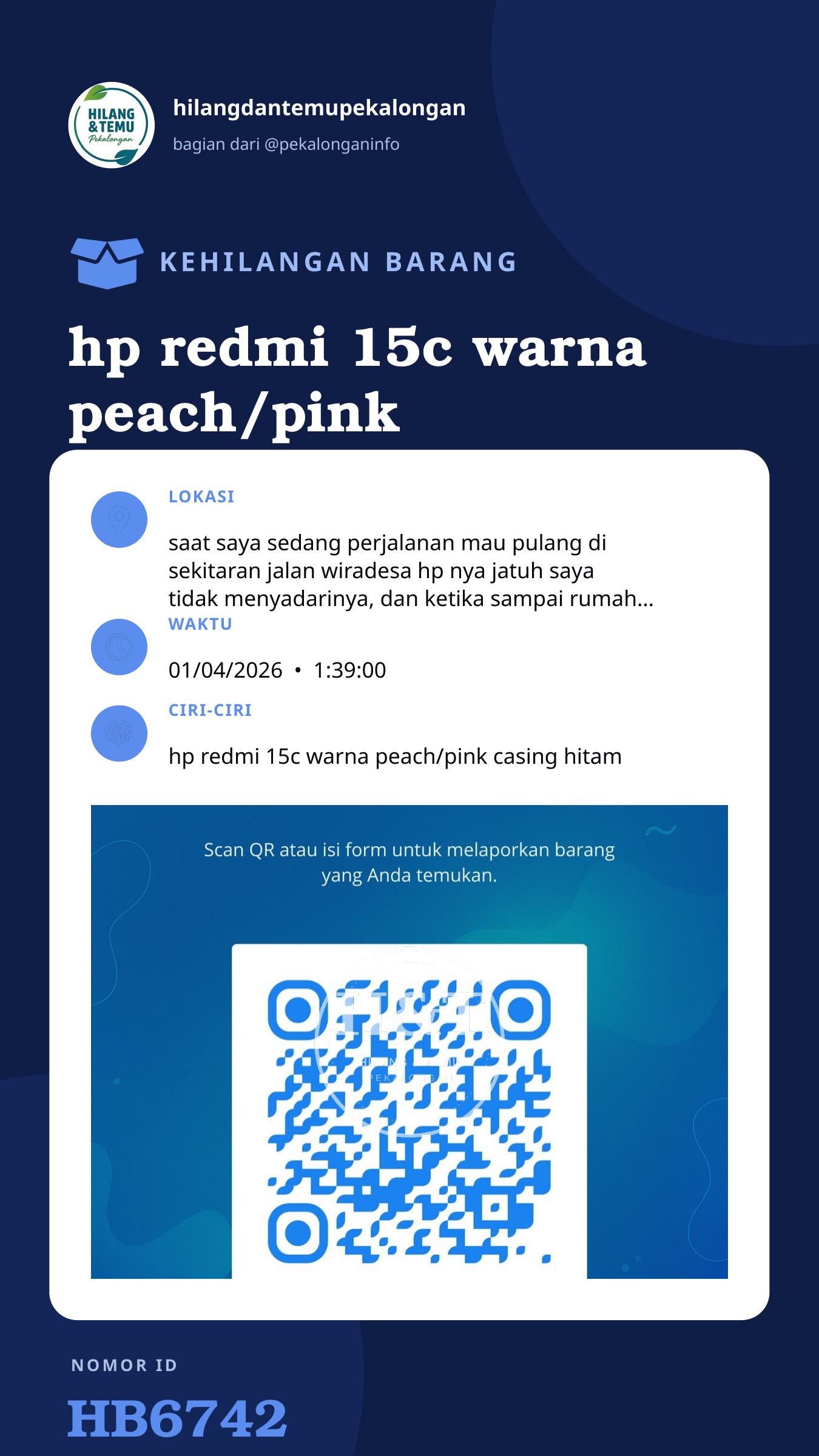 Story 9:16 laporan hp redmi 15c warna peach/pink casing hitam