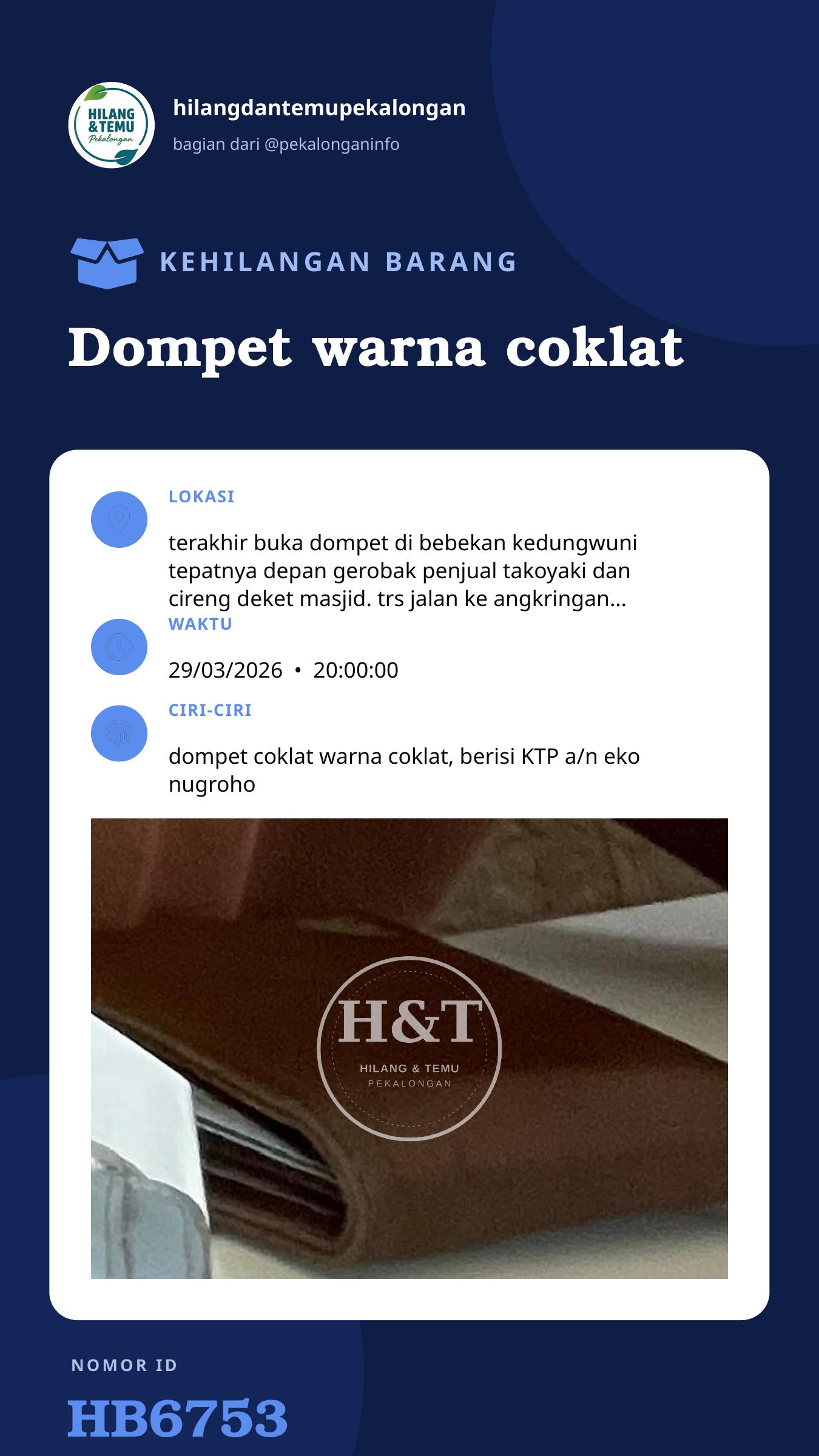 Story 9:16 laporan Dompet warna coklat