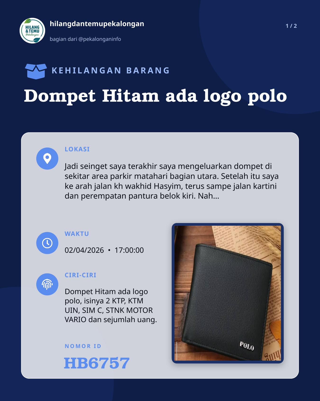 Slide 1 laporan Dompet Hitam ada logo polo