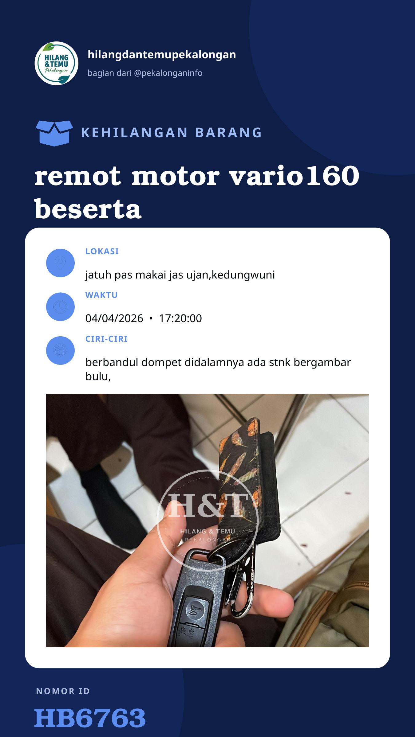 Story 9:16 laporan remot motor vario160 beserta sntk