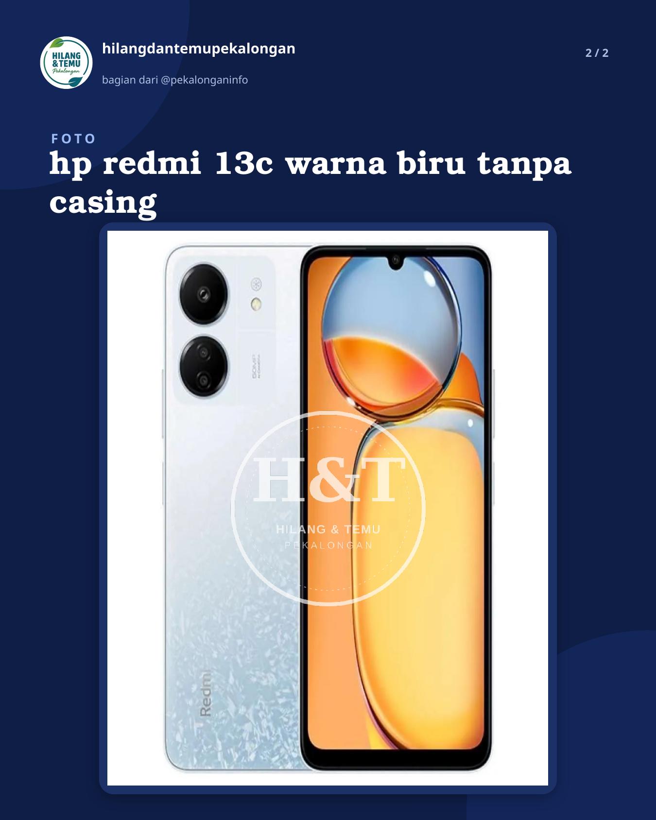 Slide 2 laporan hp redmi 13c warna biru tanpa casing
