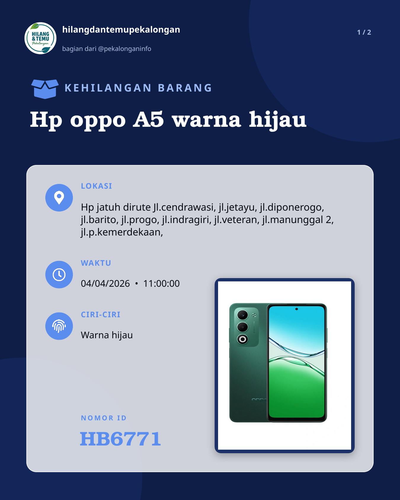 Slide 1 laporan Hp oppo A5 warna hijau