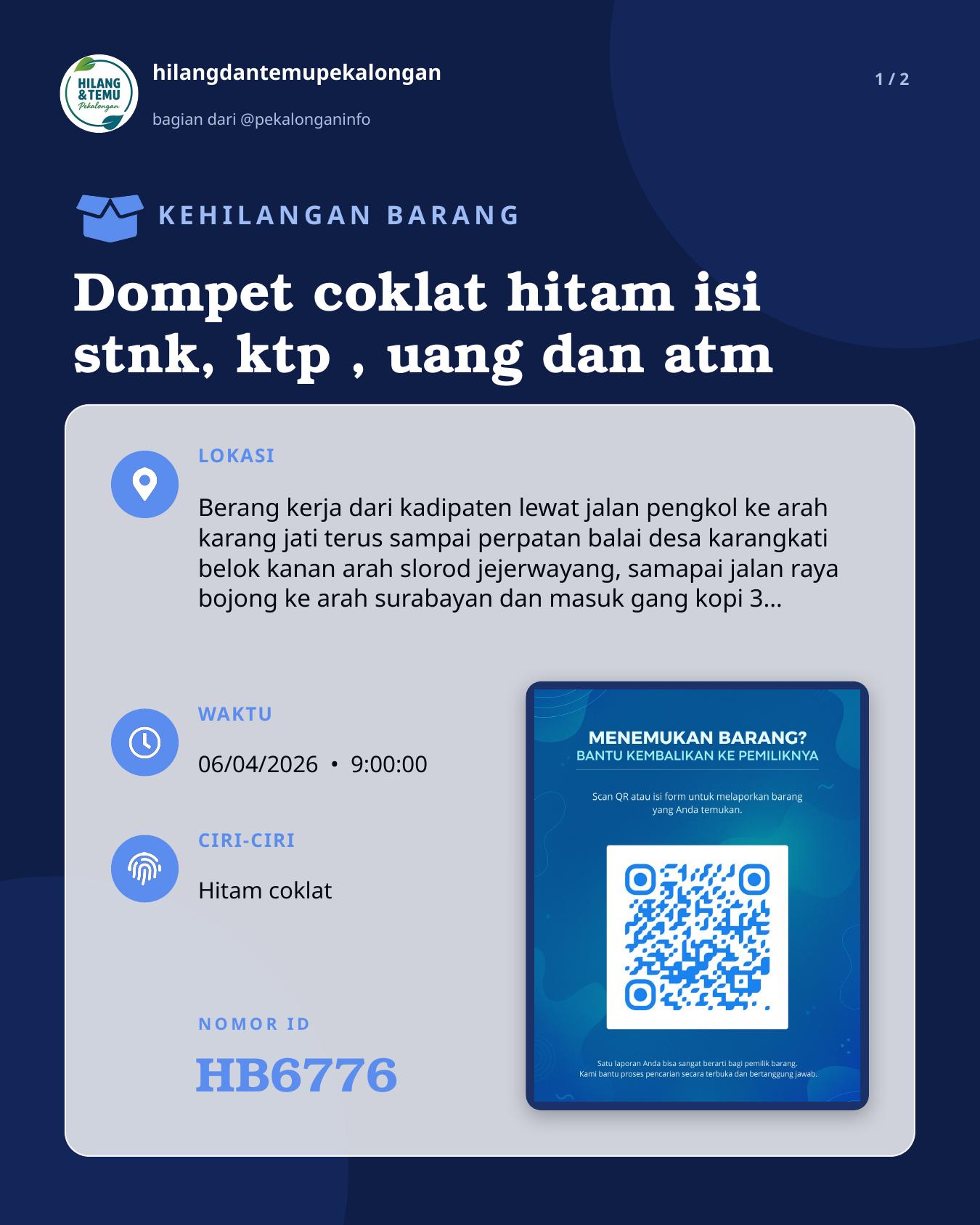 Slide 1 laporan Dompet coklat hitam isi stnk, ktp , uang dan atm