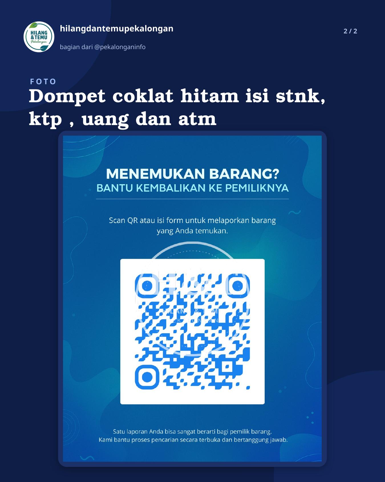Slide 2 laporan Dompet coklat hitam isi stnk, ktp , uang dan atm