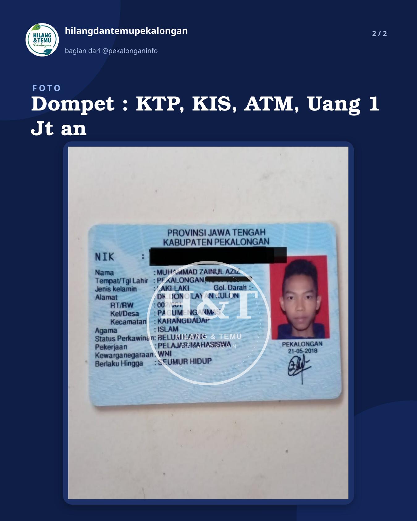 Slide 2 laporan Dompet : KTP, KIS, ATM, Uang 1 Jt an