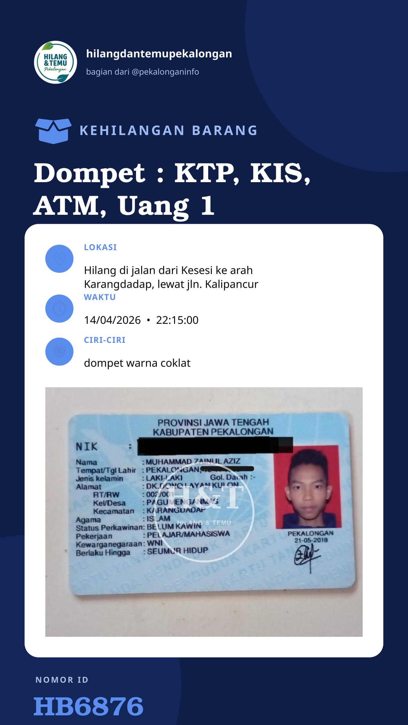 Story 9:16 laporan Dompet : KTP, KIS, ATM, Uang 1 Jt an
