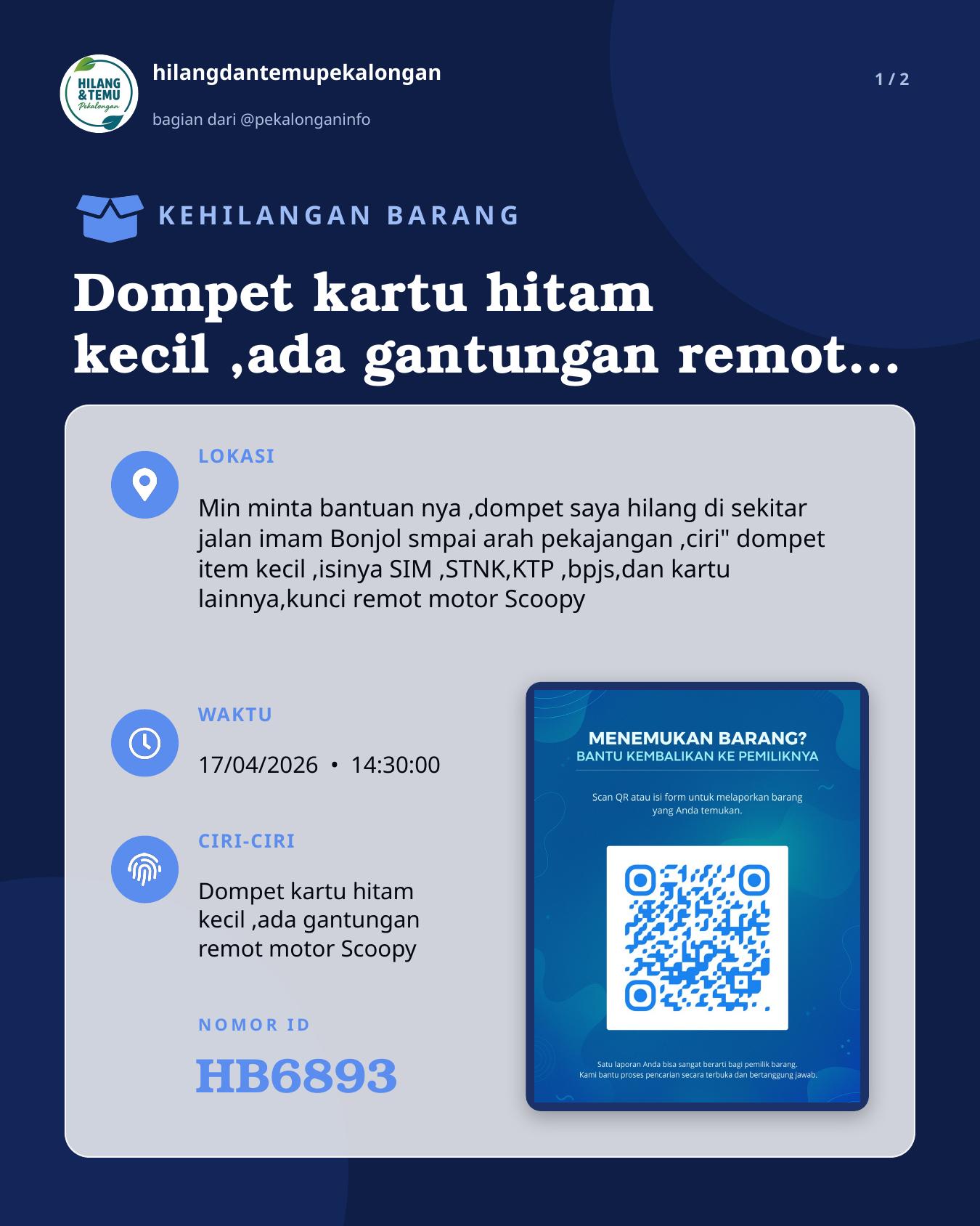 Slide 1 laporan Dompet kartu hitam kecil ,ada gantungan remot motor Scoopy