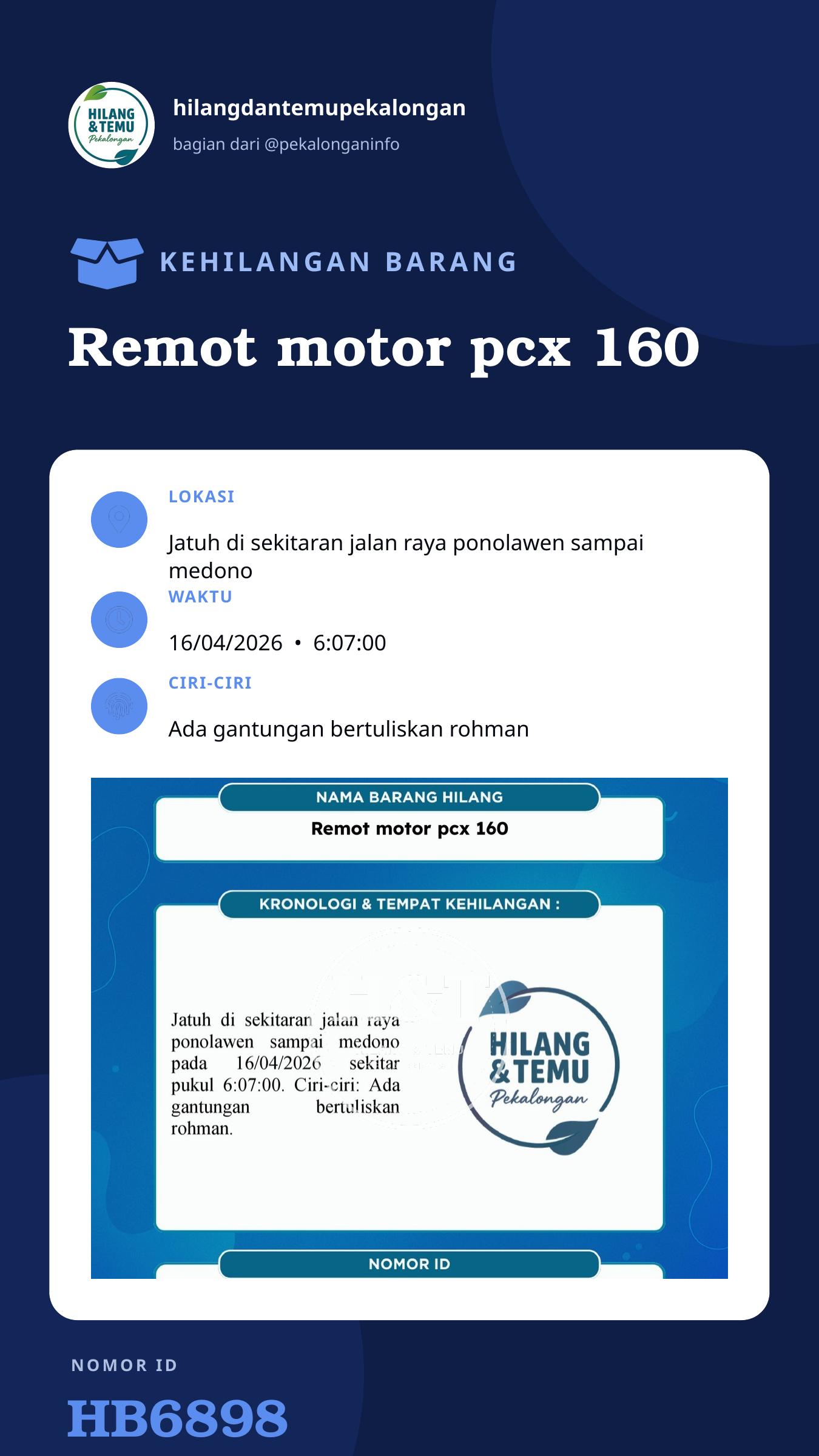 Story 9:16 laporan Remot motor pcx 160