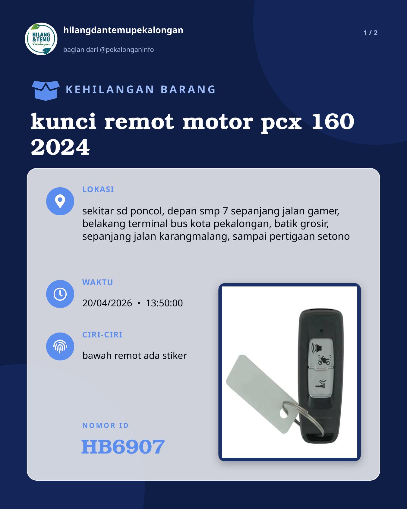 Slide 1 laporan kunci remot motor pcx 160 2024