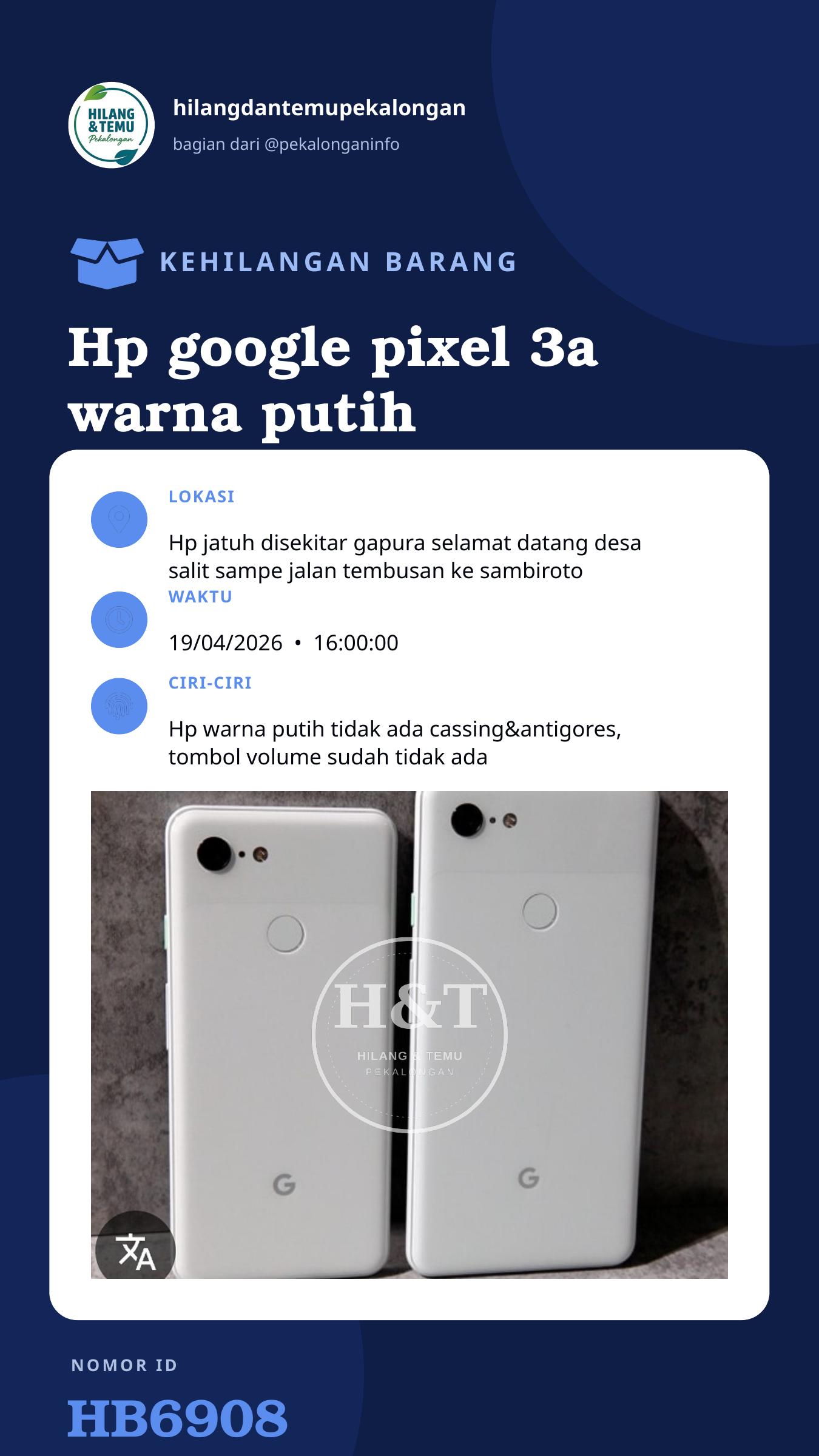 Story 9:16 laporan Hp google pixel 3a warna putih