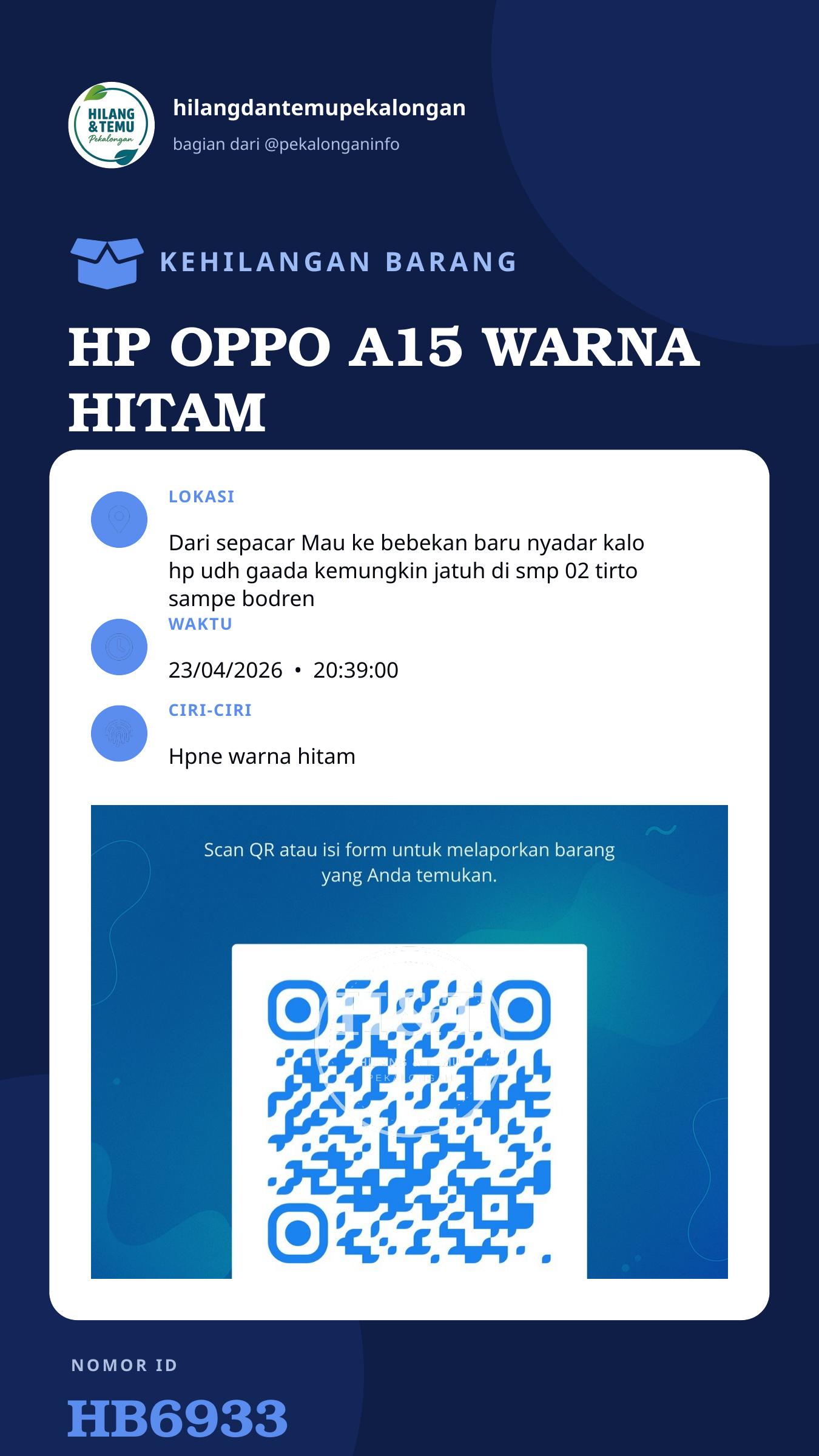 Story 9:16 laporan HP OPPO A15 WARNA HITAM