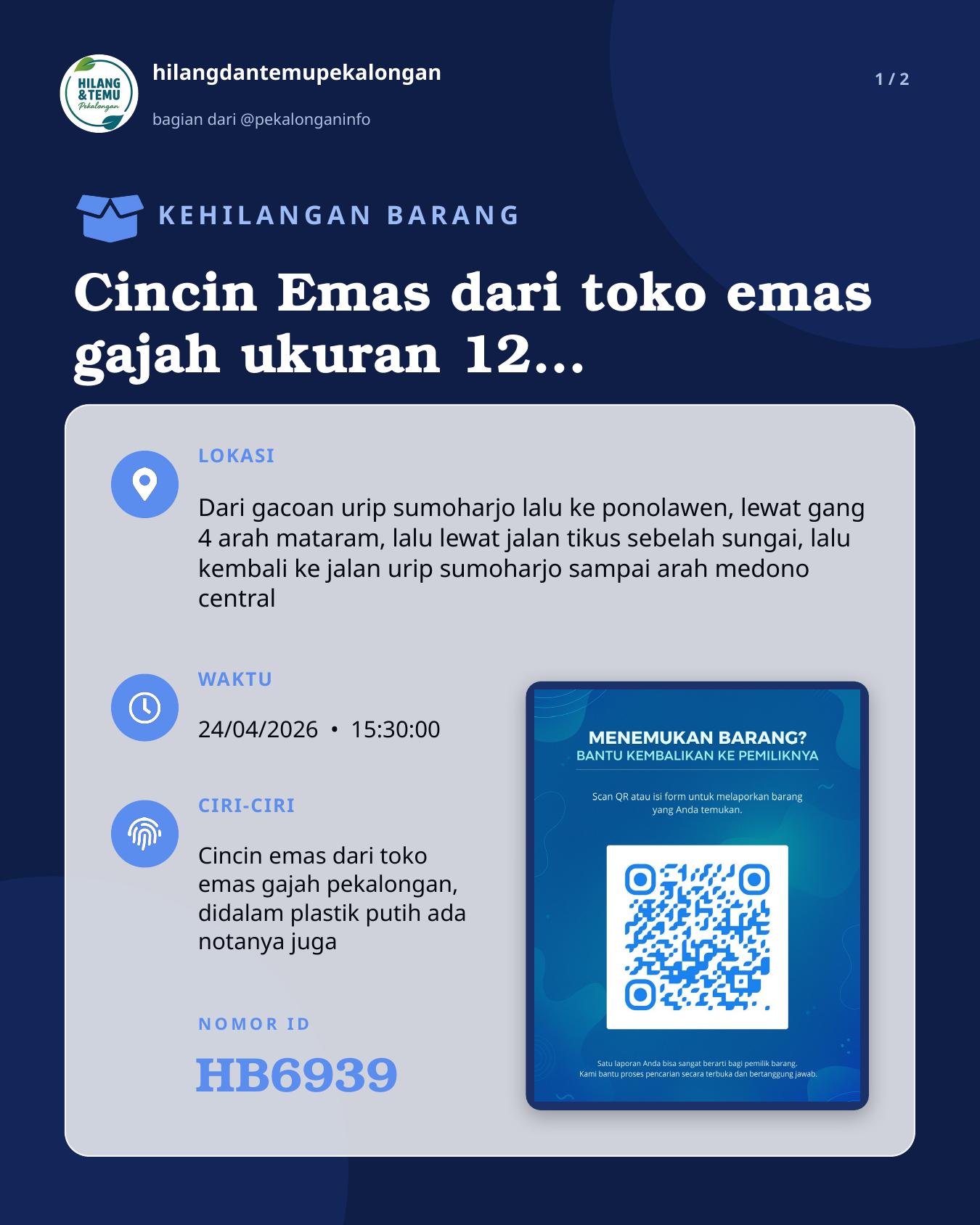Slide 1 laporan Cincin Emas dari toko emas gajah ukuran 12 baru masih ada nota