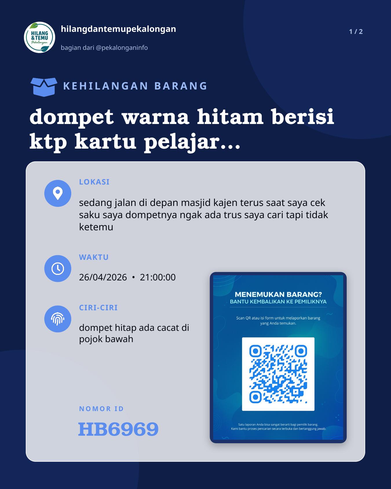 Slide 1 laporan dompet warna hitam berisi ktp kartu pelajar stnk motor
